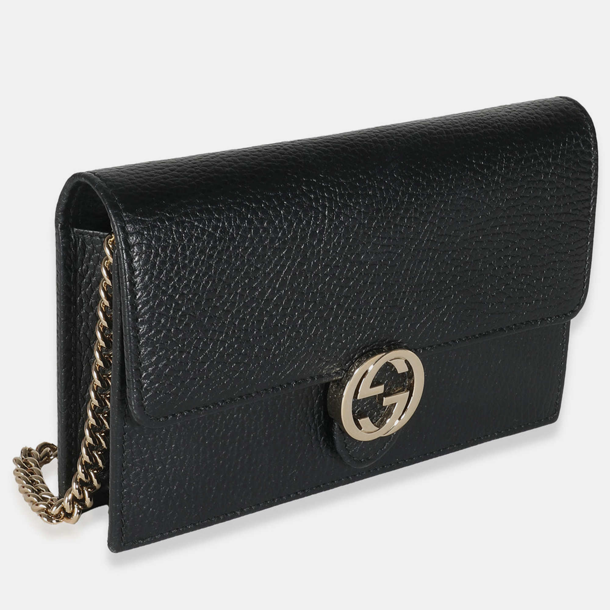 Gucci Black Leather Interlocking G Chain Wallet On Chain Bag