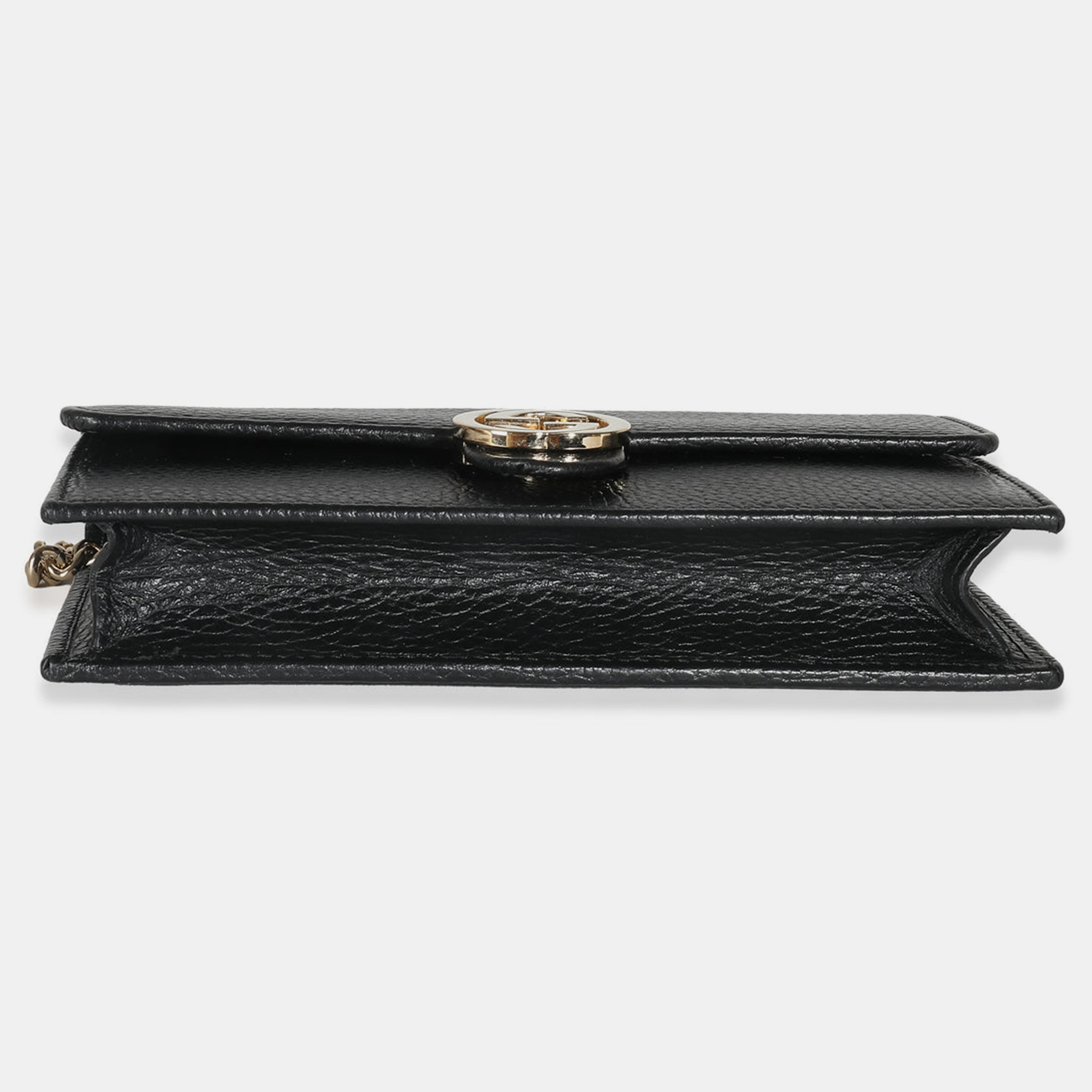 Gucci Black Leather Interlocking G Chain Wallet On Chain Bag