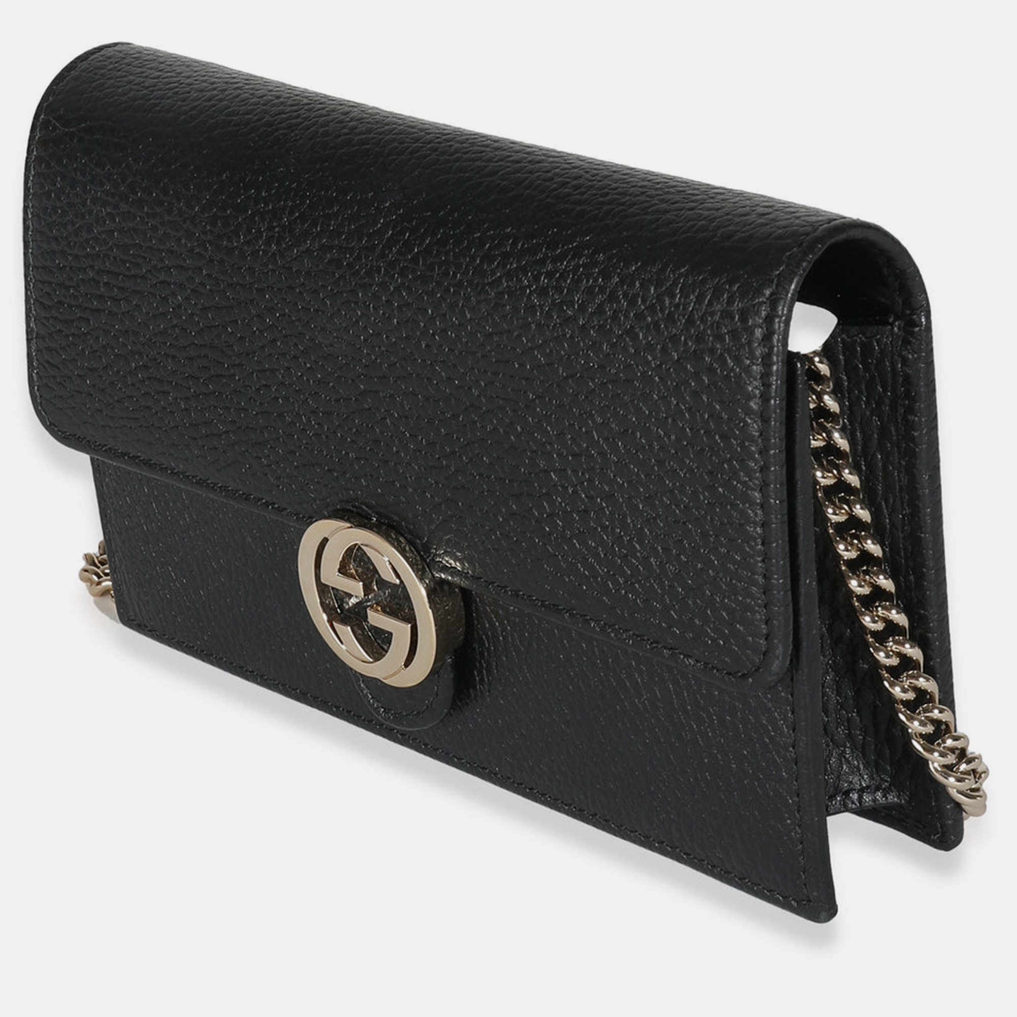 Gucci Black Leather Interlocking G Chain Wallet On Chain Bag