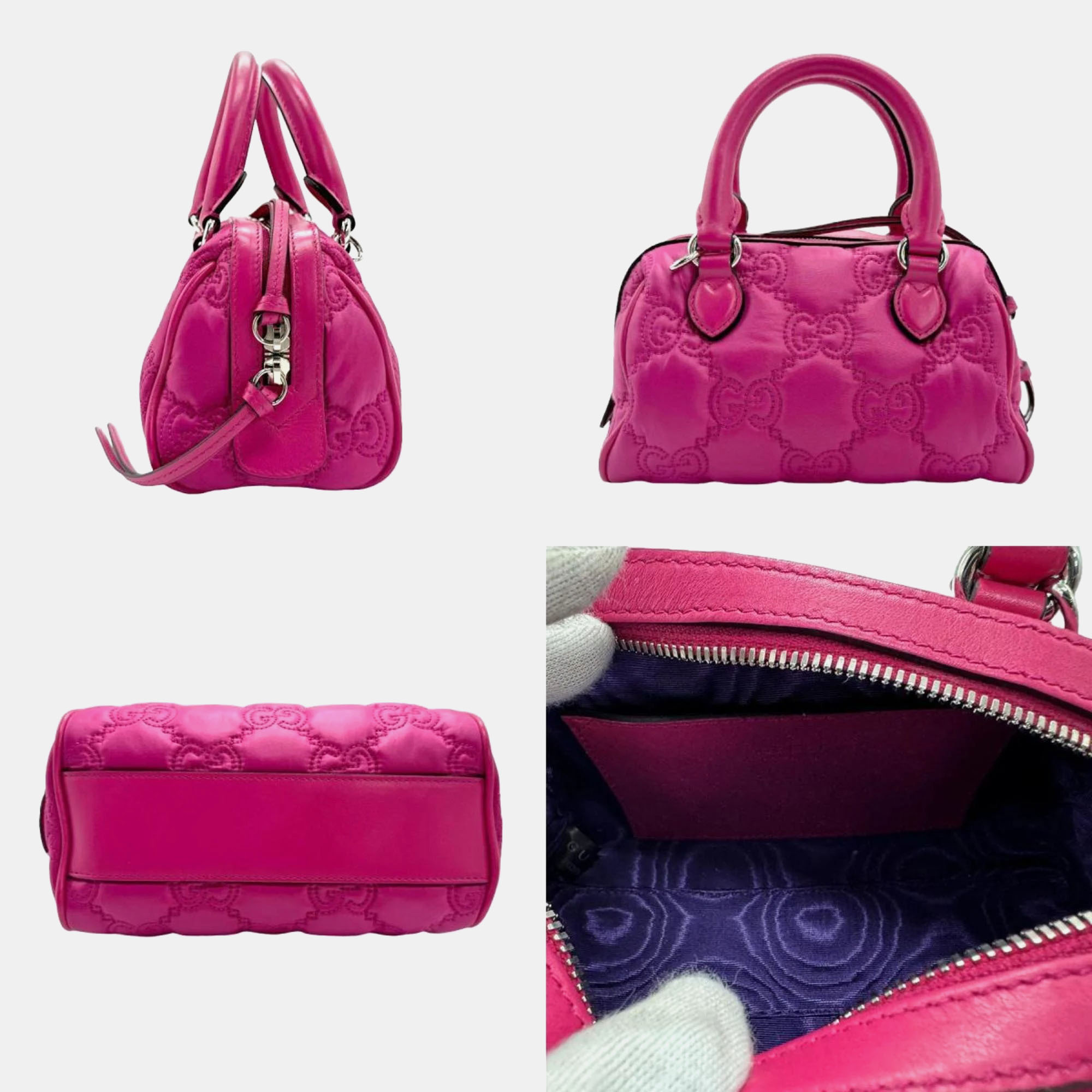 Gucci Pink Leather GG 'Love Parade' Matelassé Mini Bag W/ Strap