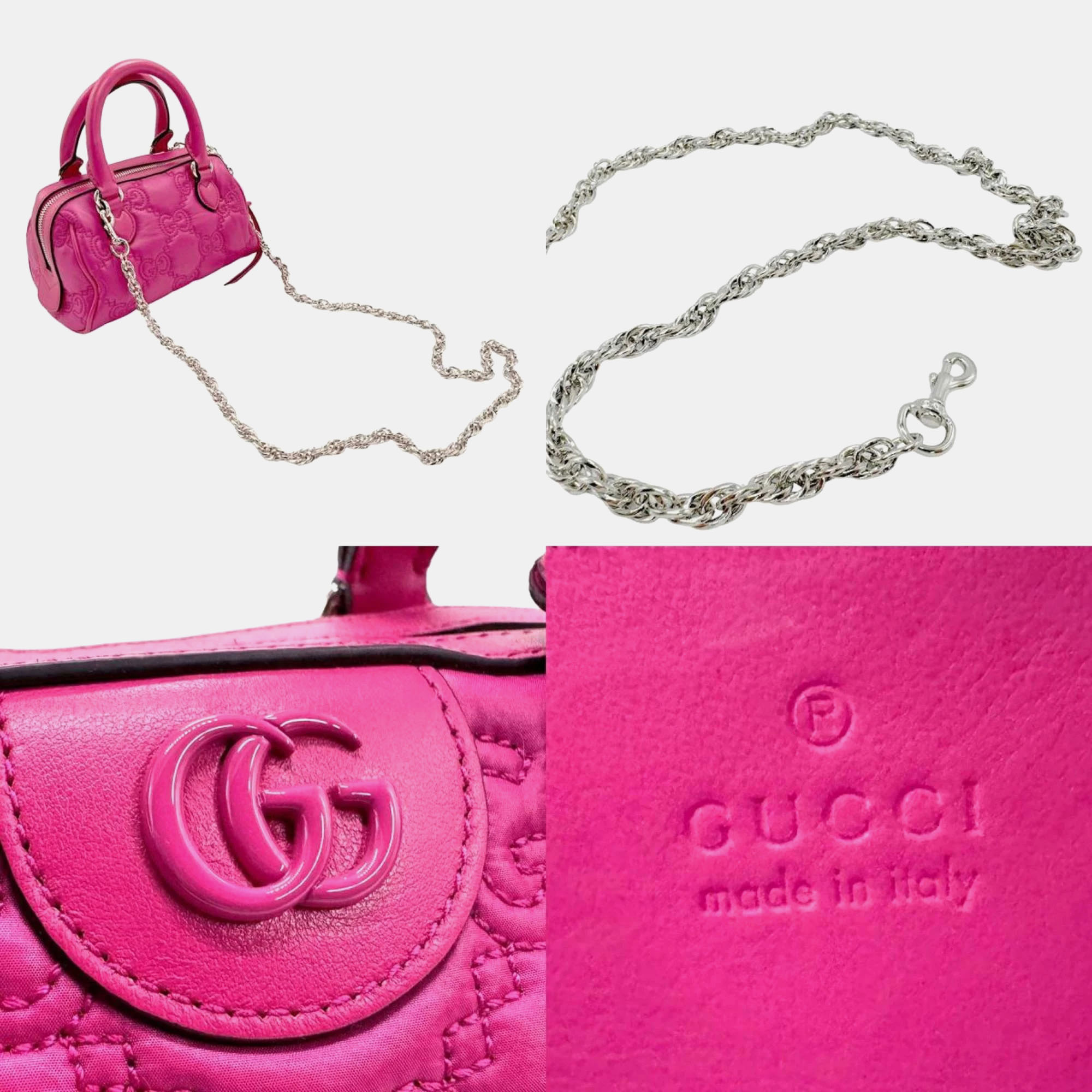 Gucci Pink Leather GG 'Love Parade' Matelassé Mini Bag W/ Strap