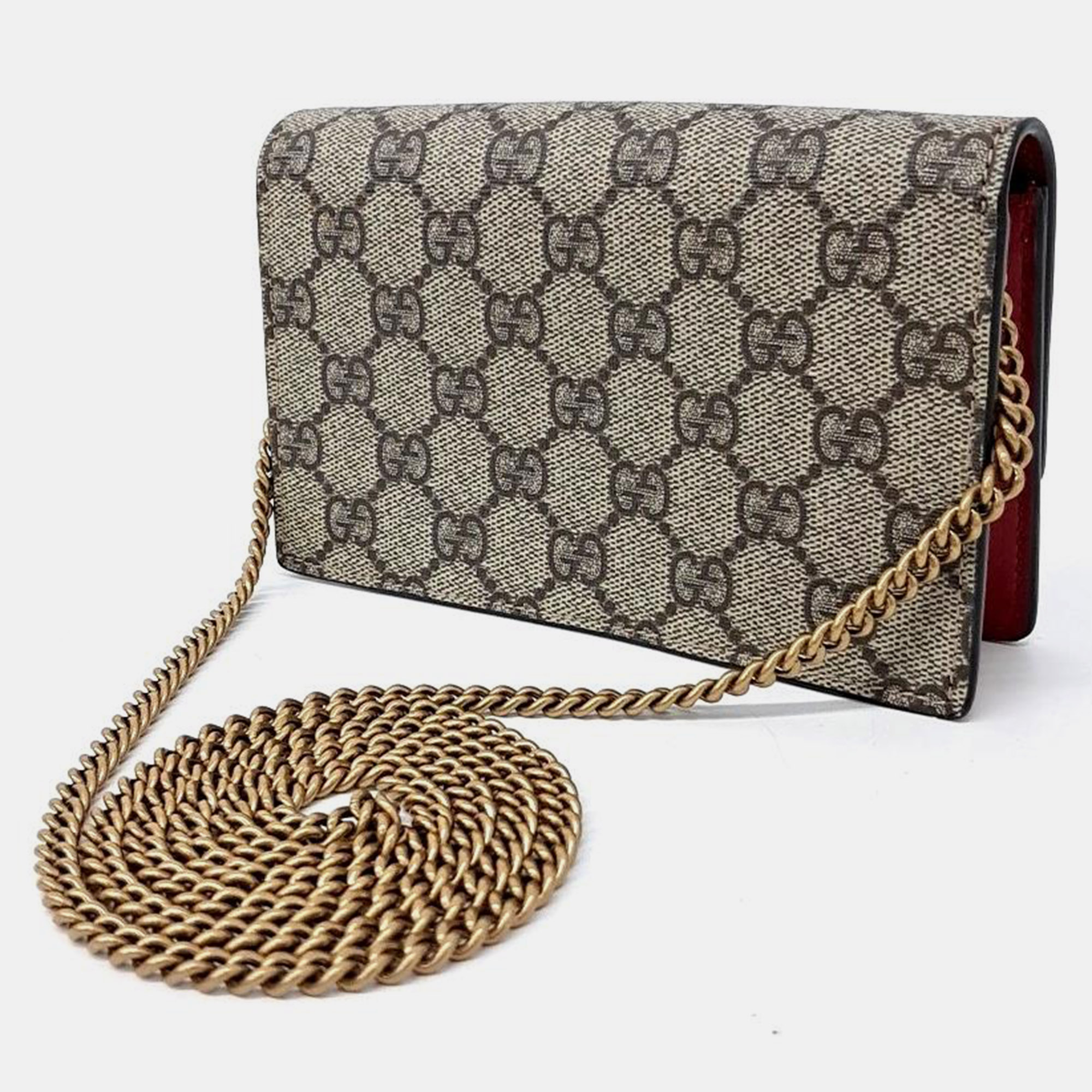 Gucci Beige GG Coated Canvas Mini Cherries Wallet On Chain