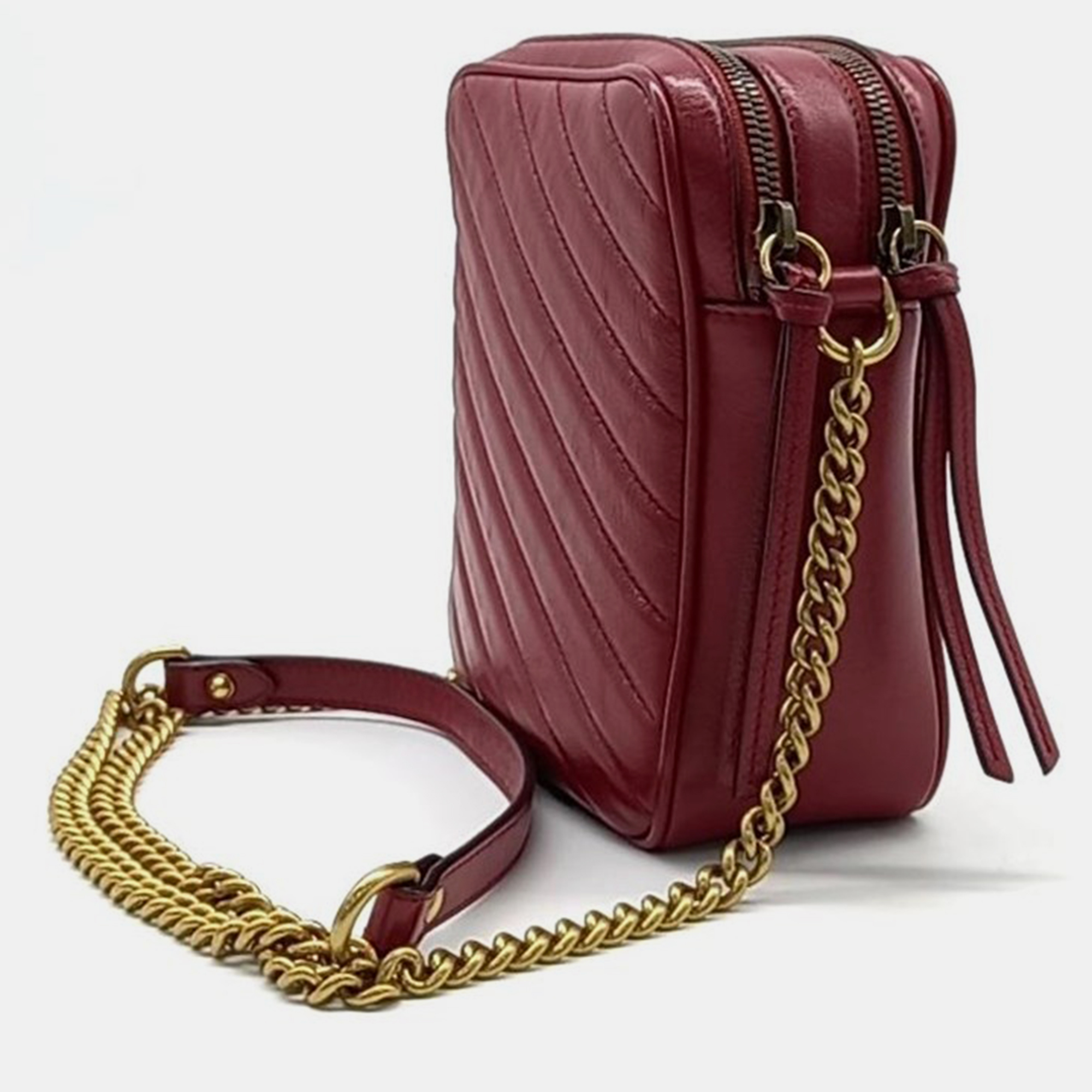 Gucci Burgundy Leather Marmont Chain Crossbody Bag