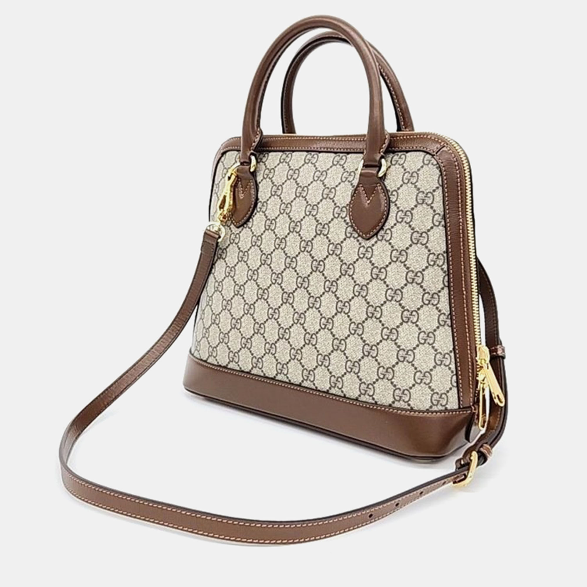 Gucci Brown GG Supreme Calfskin Medium Horsebit 1955 Top Handle Bag