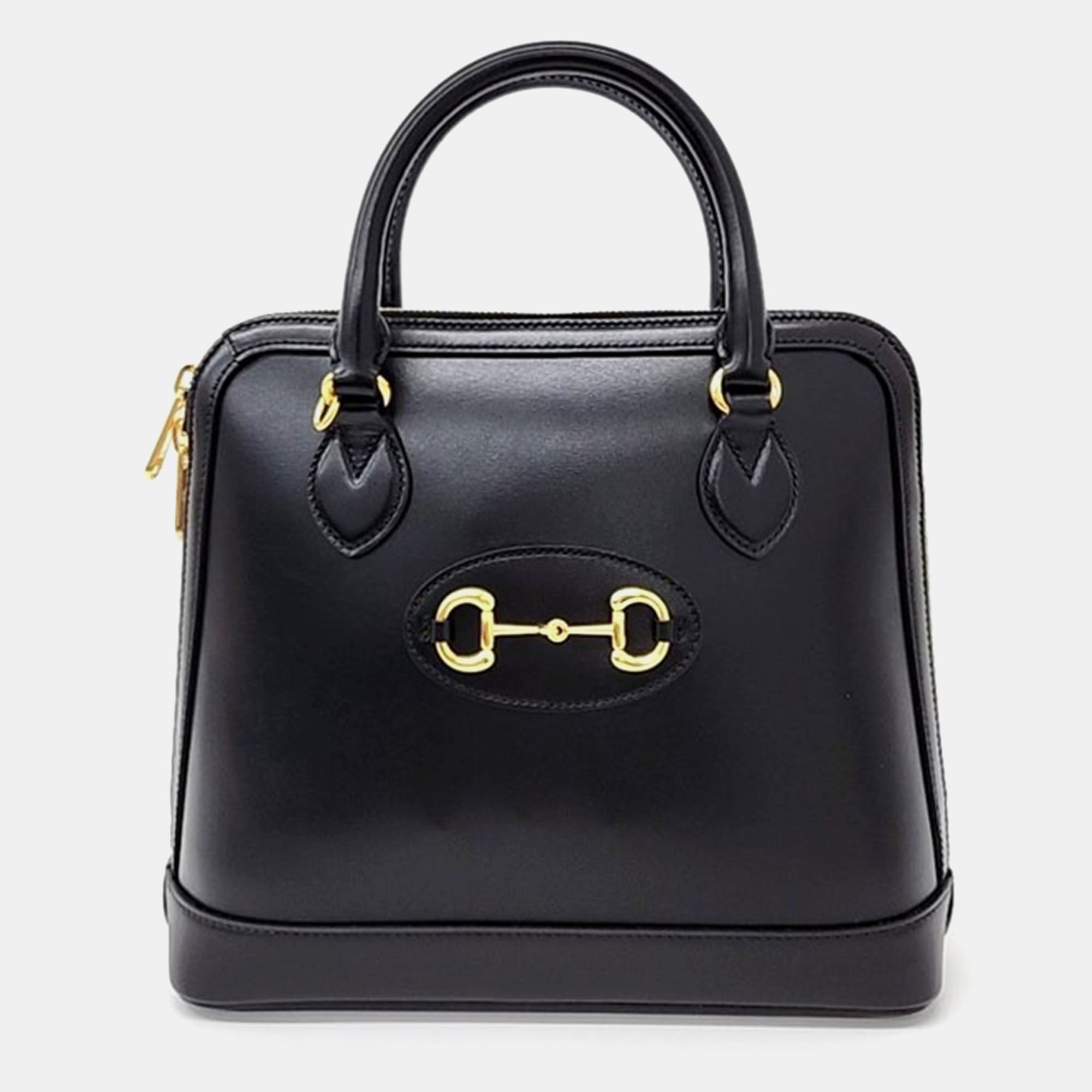 Gucci Black Leather 1955 Horsebit Medium Top Handle Bag