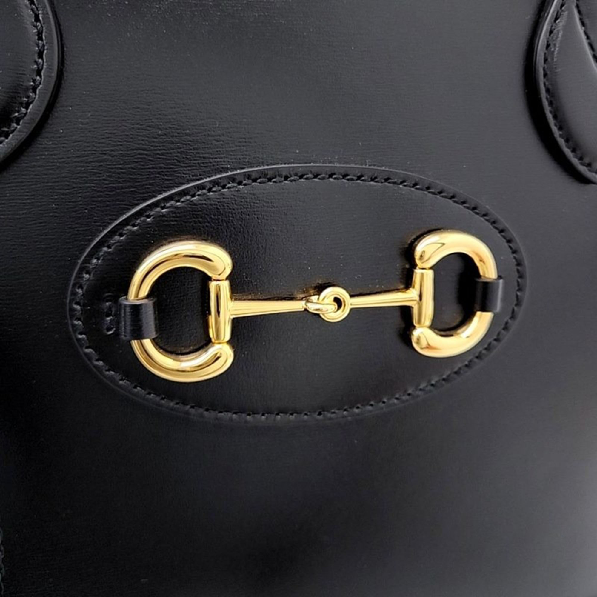 Gucci Black Leather 1955 Horsebit Medium Top Handle Bag