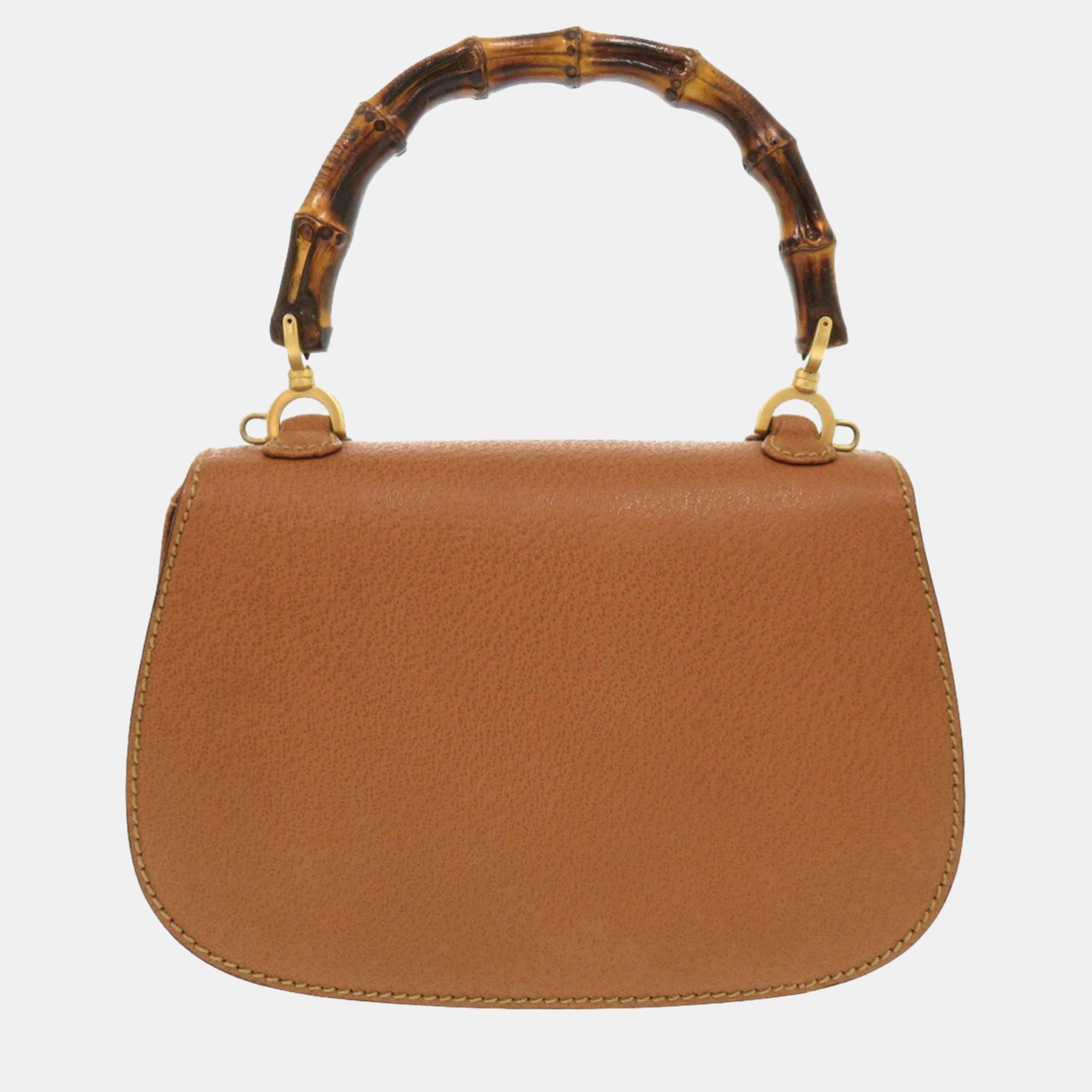 Gucci Brown Leather Bamboo 1947 Top Handle Bag