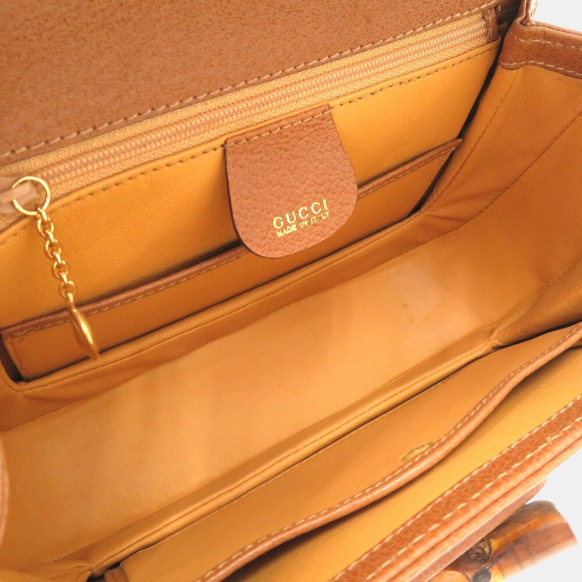 Gucci Brown Leather Bamboo 1947 Top Handle Bag