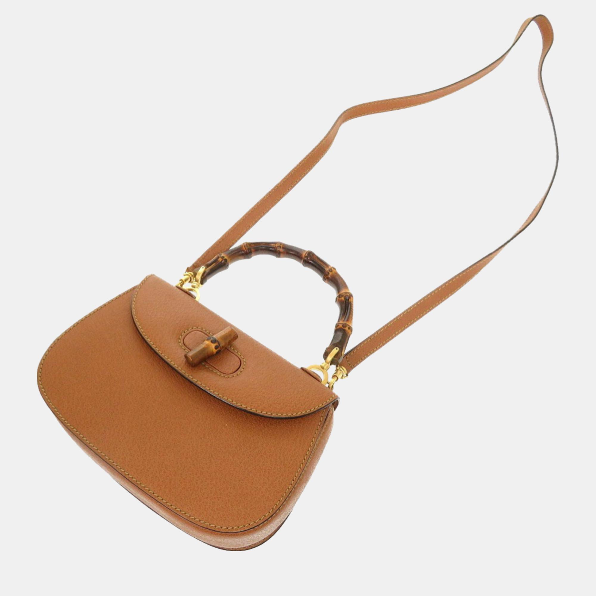 Gucci Brown Leather Bamboo 1947 Top Handle Bag