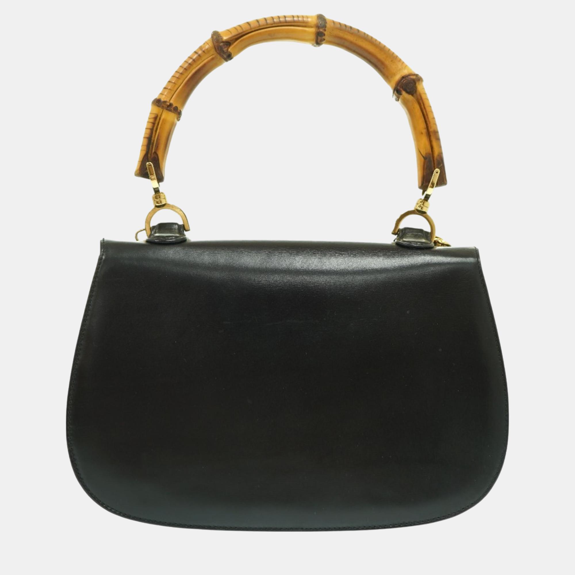 Gucci Black Leather Small Bamboo 1947 Handle Bag