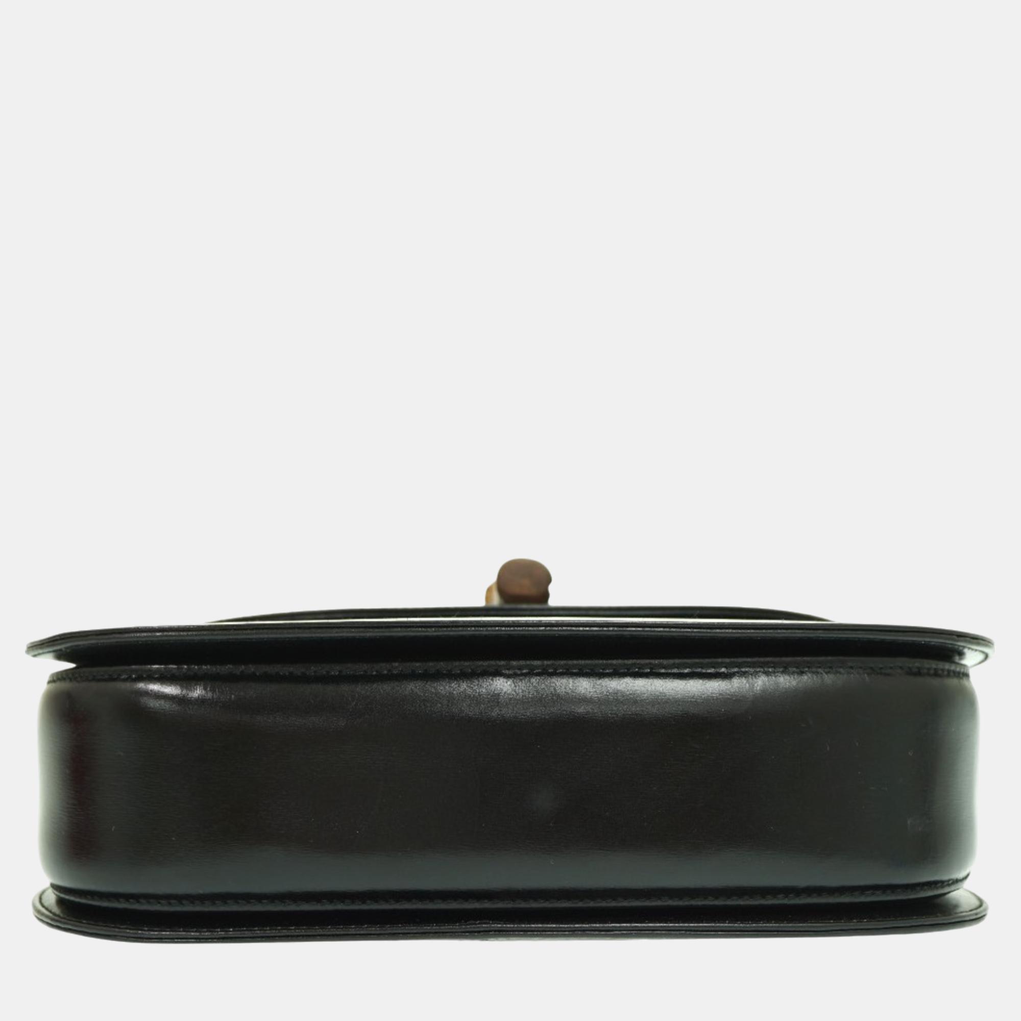 Gucci Black Leather Small Bamboo 1947 Handle Bag