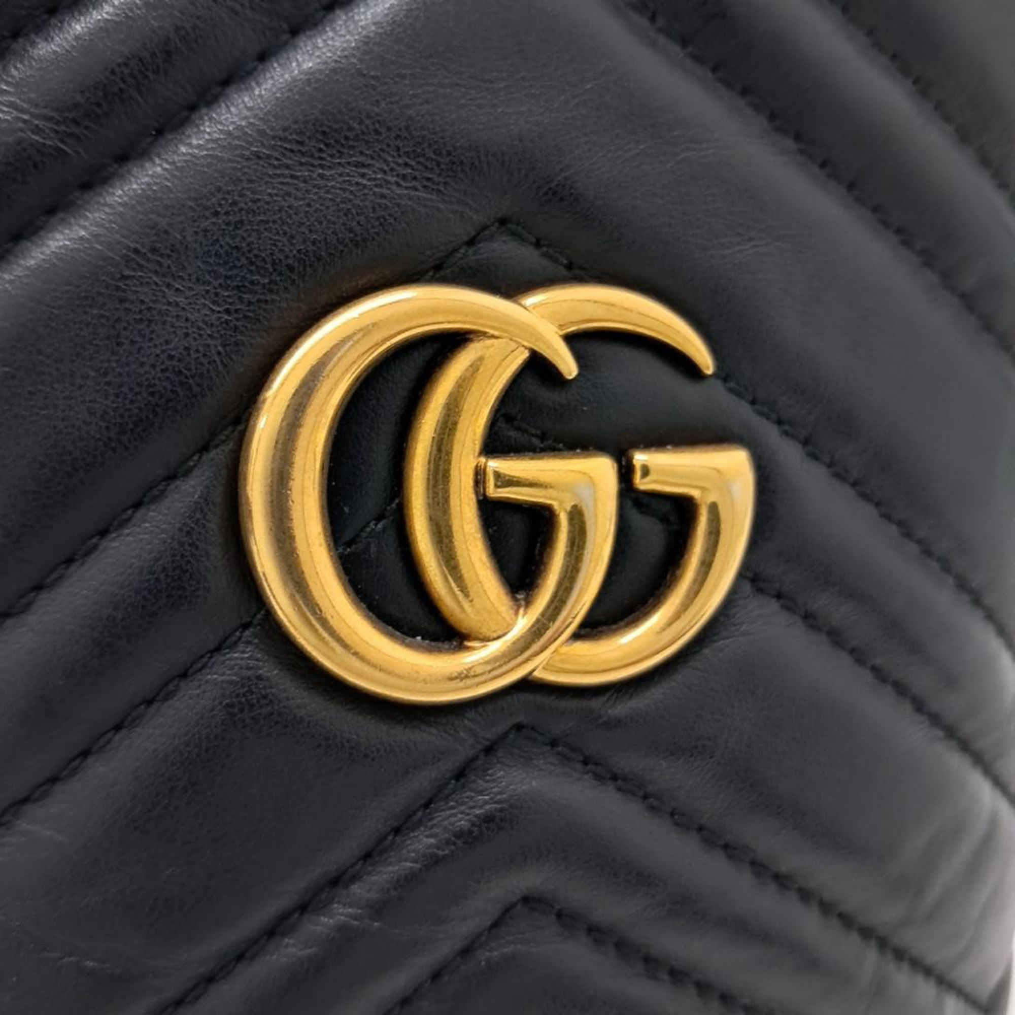 Gucci Black Calfskin Matelasse Mini GG Marmont Bucket Bag