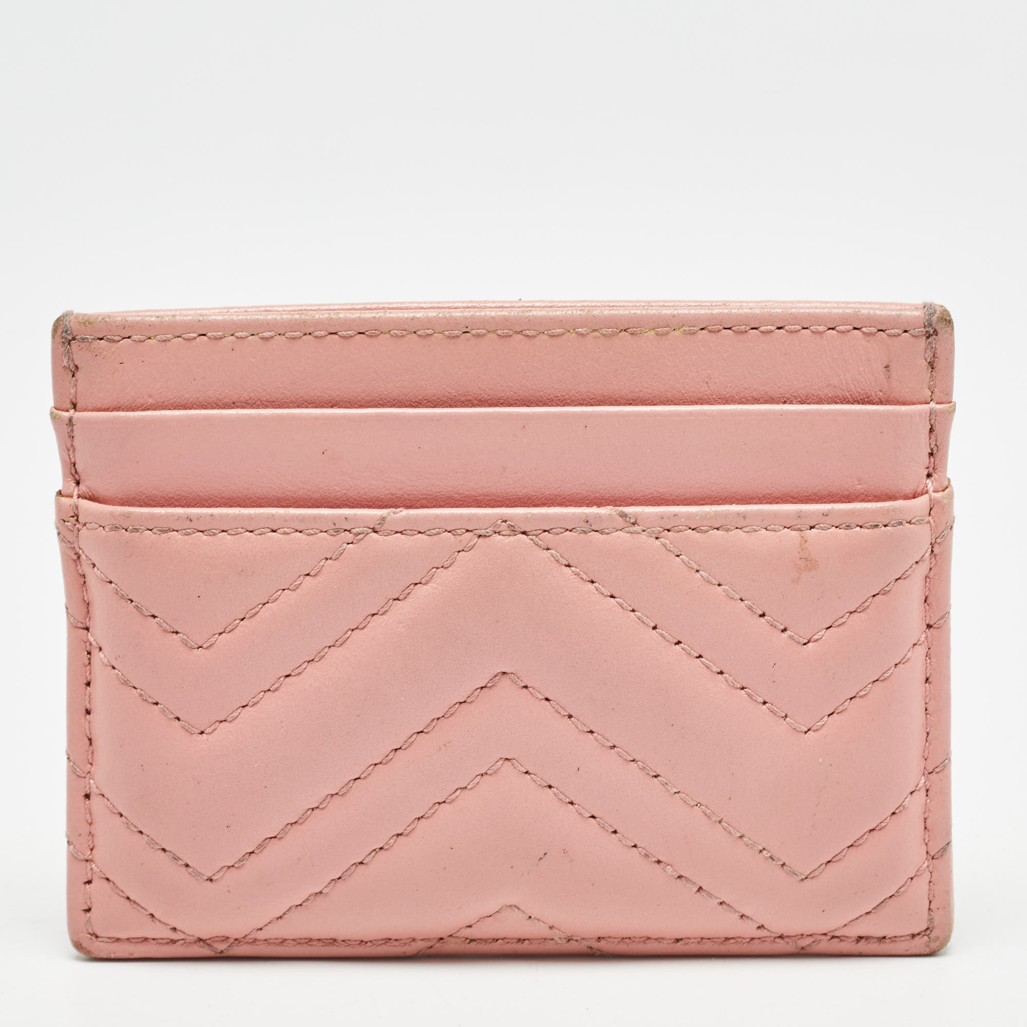 Gucci Pink Matelassé Leather GG Marmont Card Holder