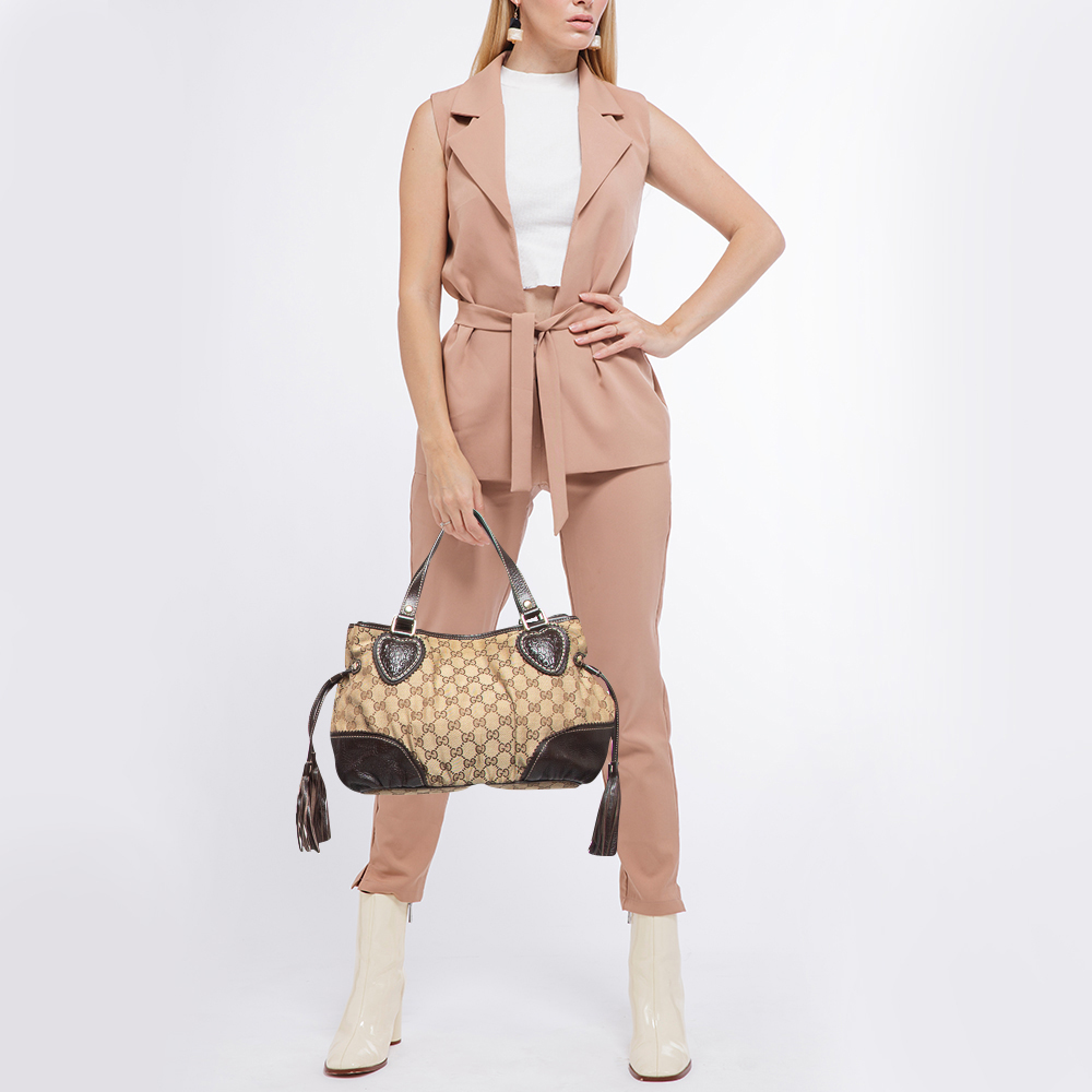 Gucci Beige/Brown GG Canvas And Leather Tribeca Satchel