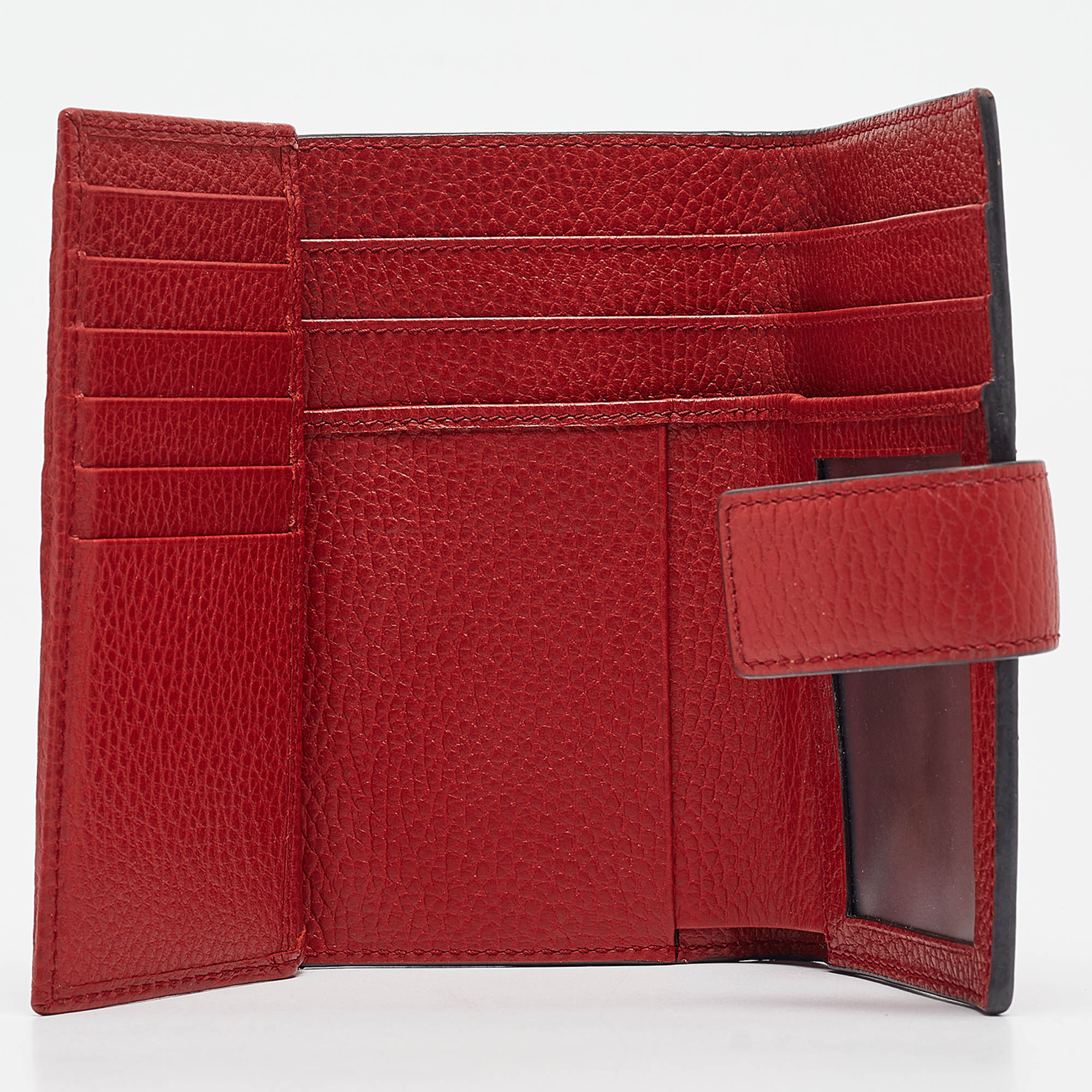 Gucci Red Leather Interlocking G Trifold Wallet