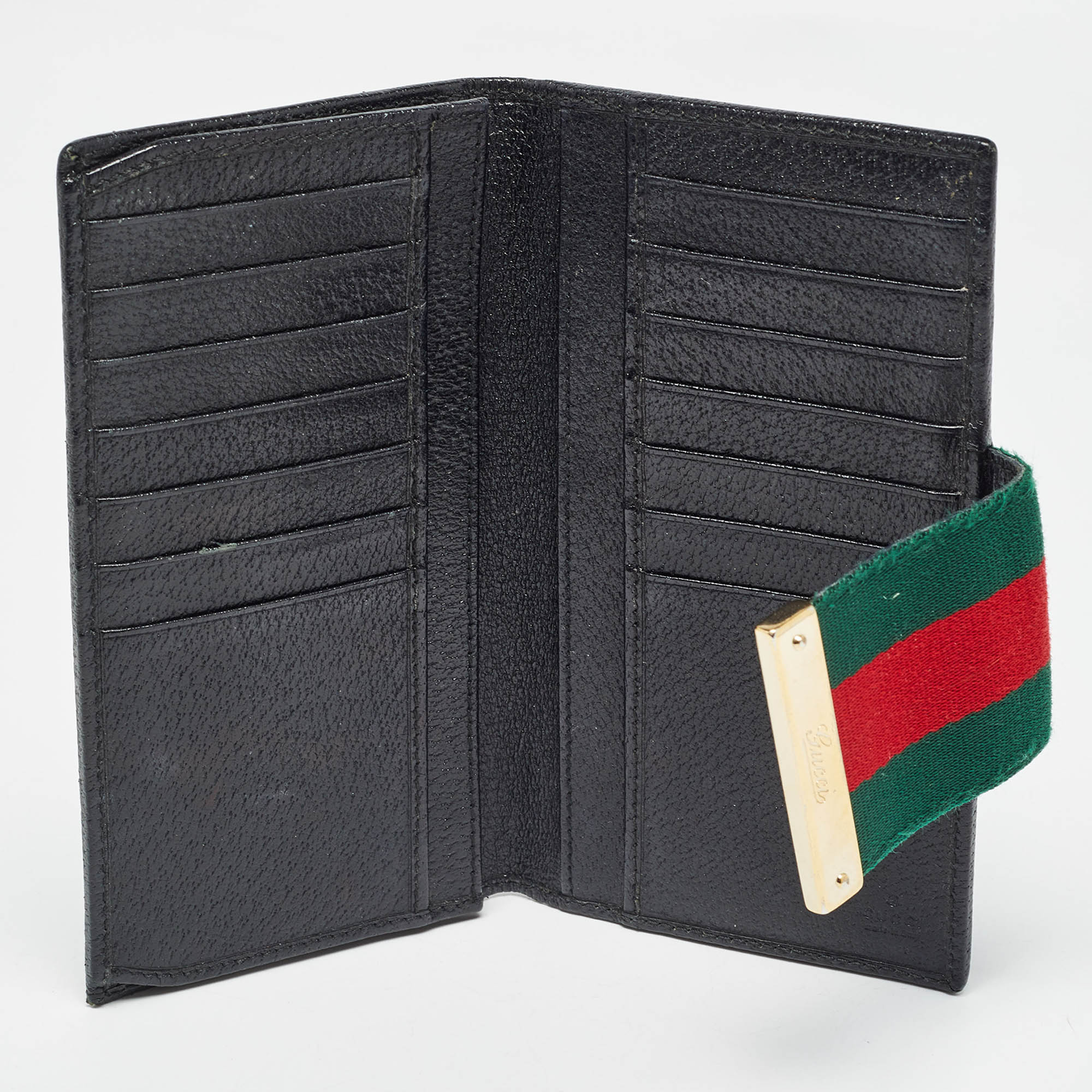 Gucci Black GG Canvas And Leather Web Flap Wallet