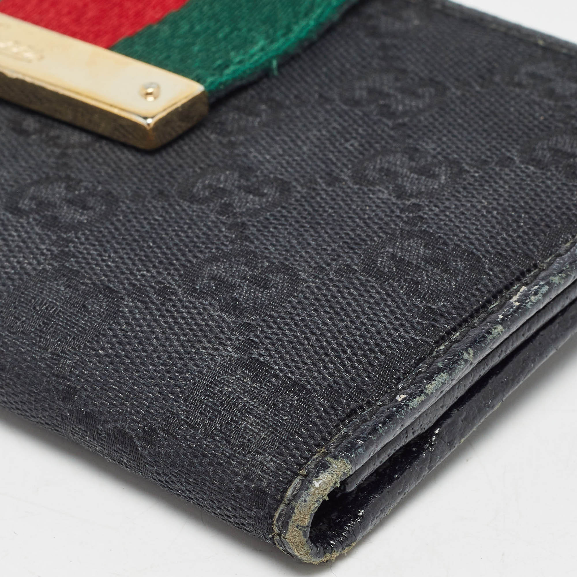 Gucci Black GG Canvas And Leather Web Flap Wallet