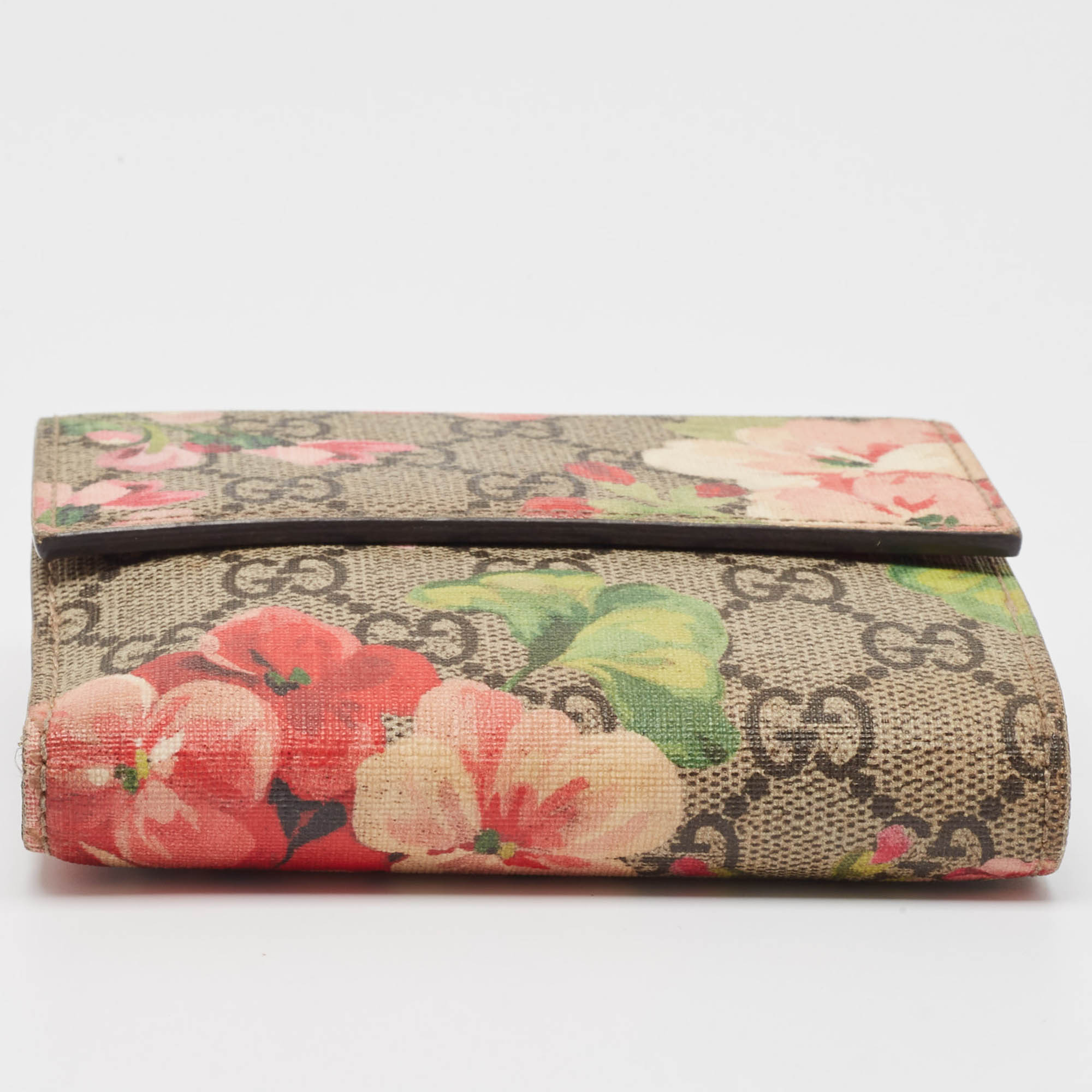 Gucci Pink/Beige GG Supreme Blooms Canvas French Flap Wallet