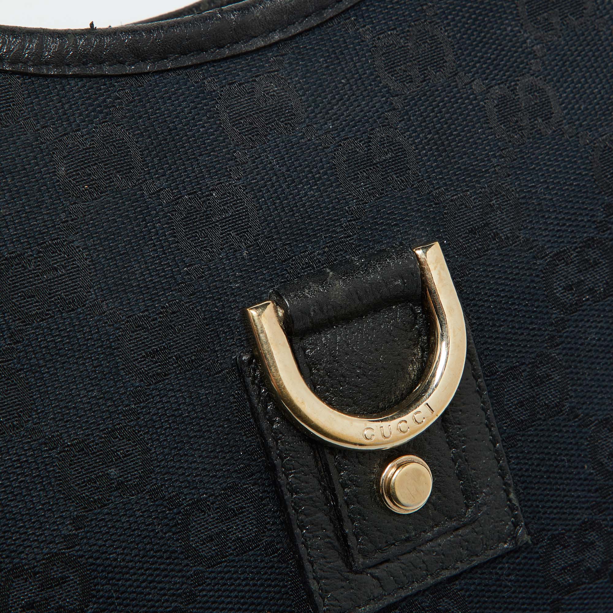 Gucci Black GG Canvas And Leather Abbey D-Ring Hobo