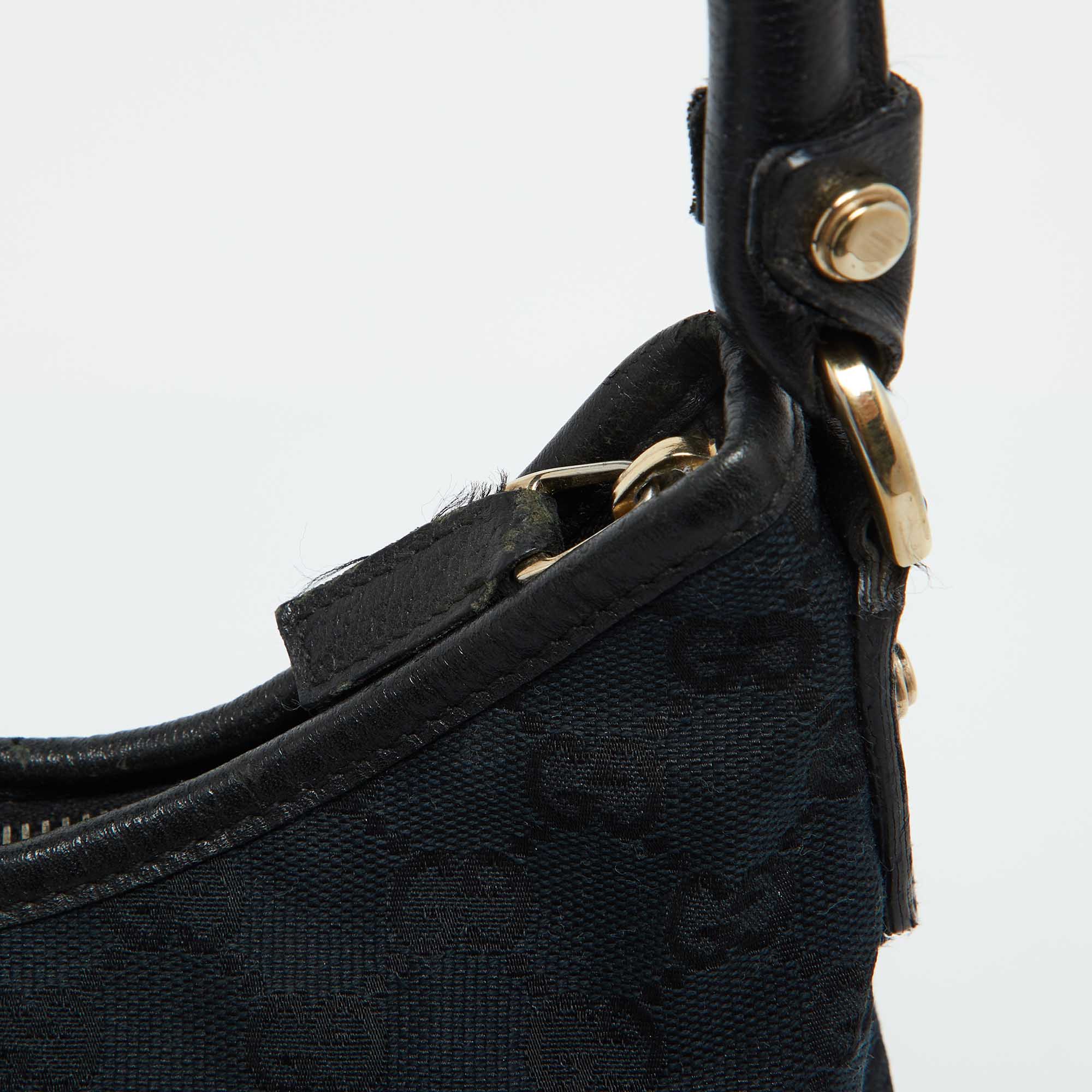 Gucci Black GG Canvas And Leather Abbey D-Ring Hobo