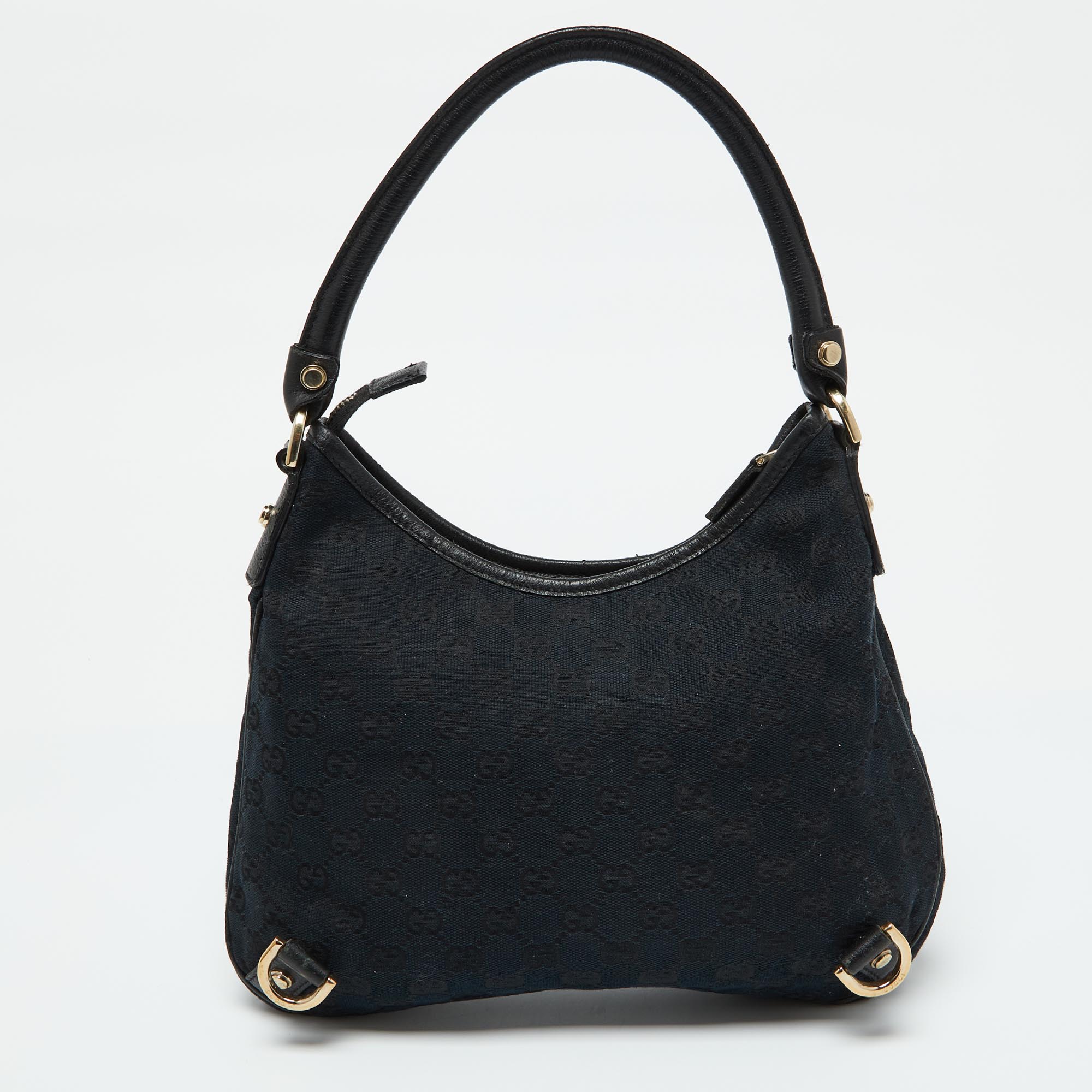 Gucci Black GG Canvas And Leather Abbey D-Ring Hobo