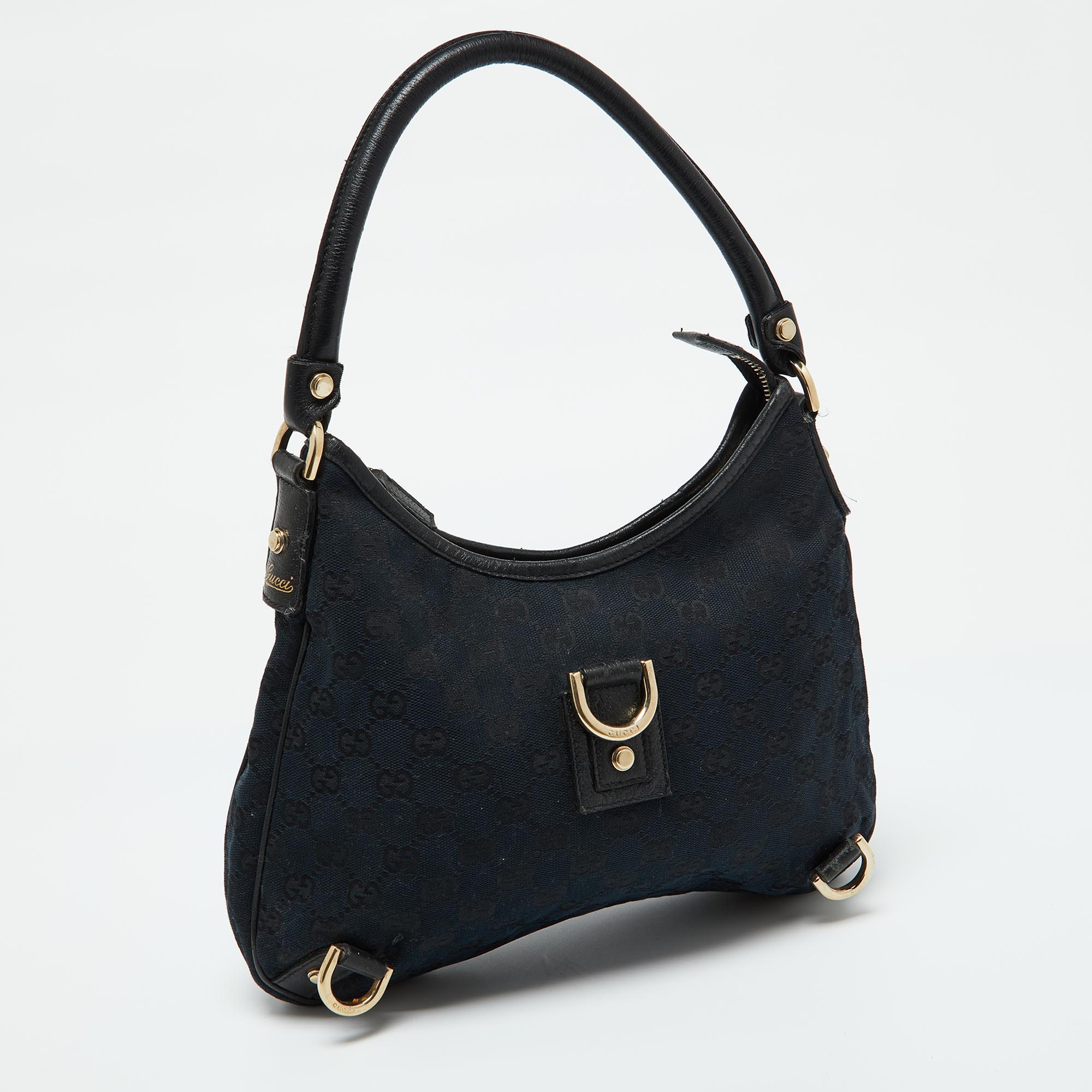 Gucci Black GG Canvas And Leather Abbey D-Ring Hobo