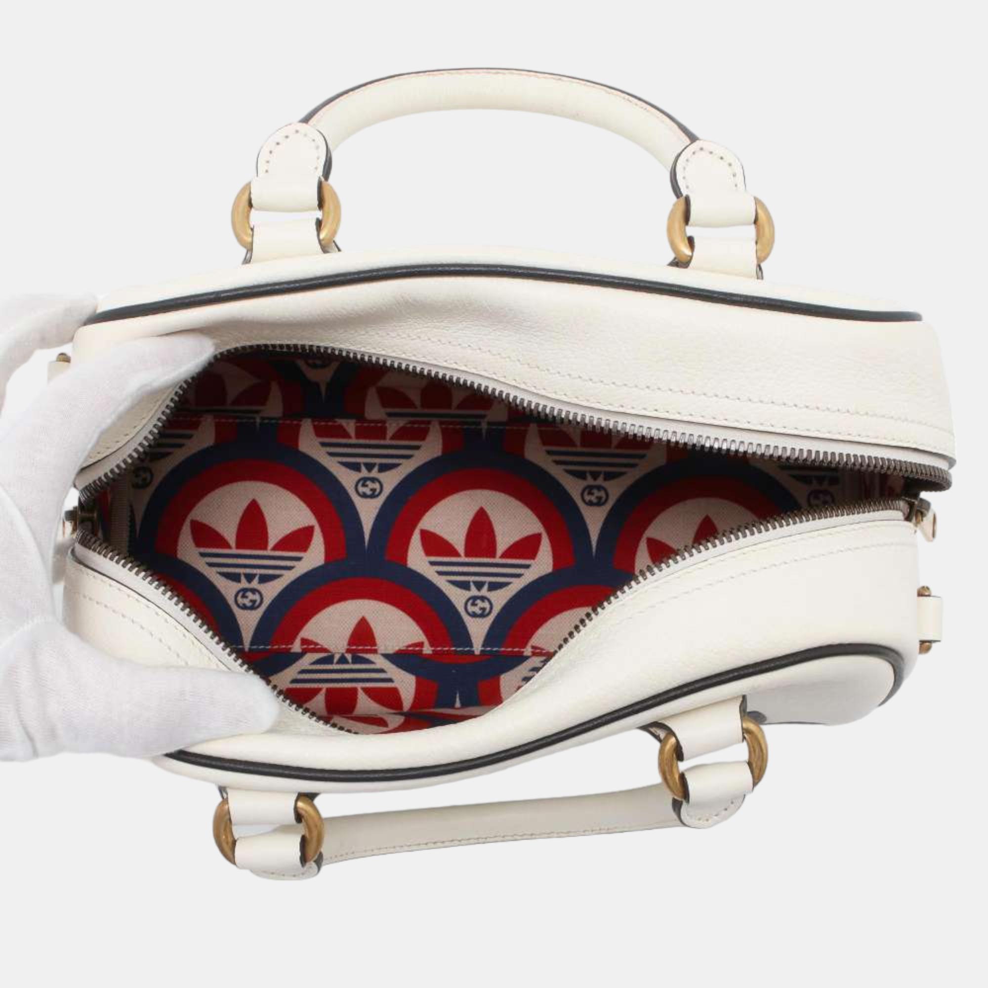 Gucci X Adidas White Leather Mini Duffel Bag