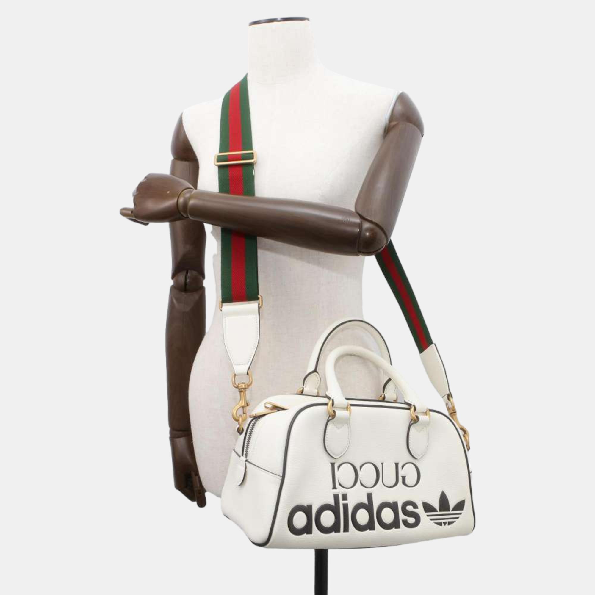 Gucci X Adidas White Leather Mini Duffel Bag