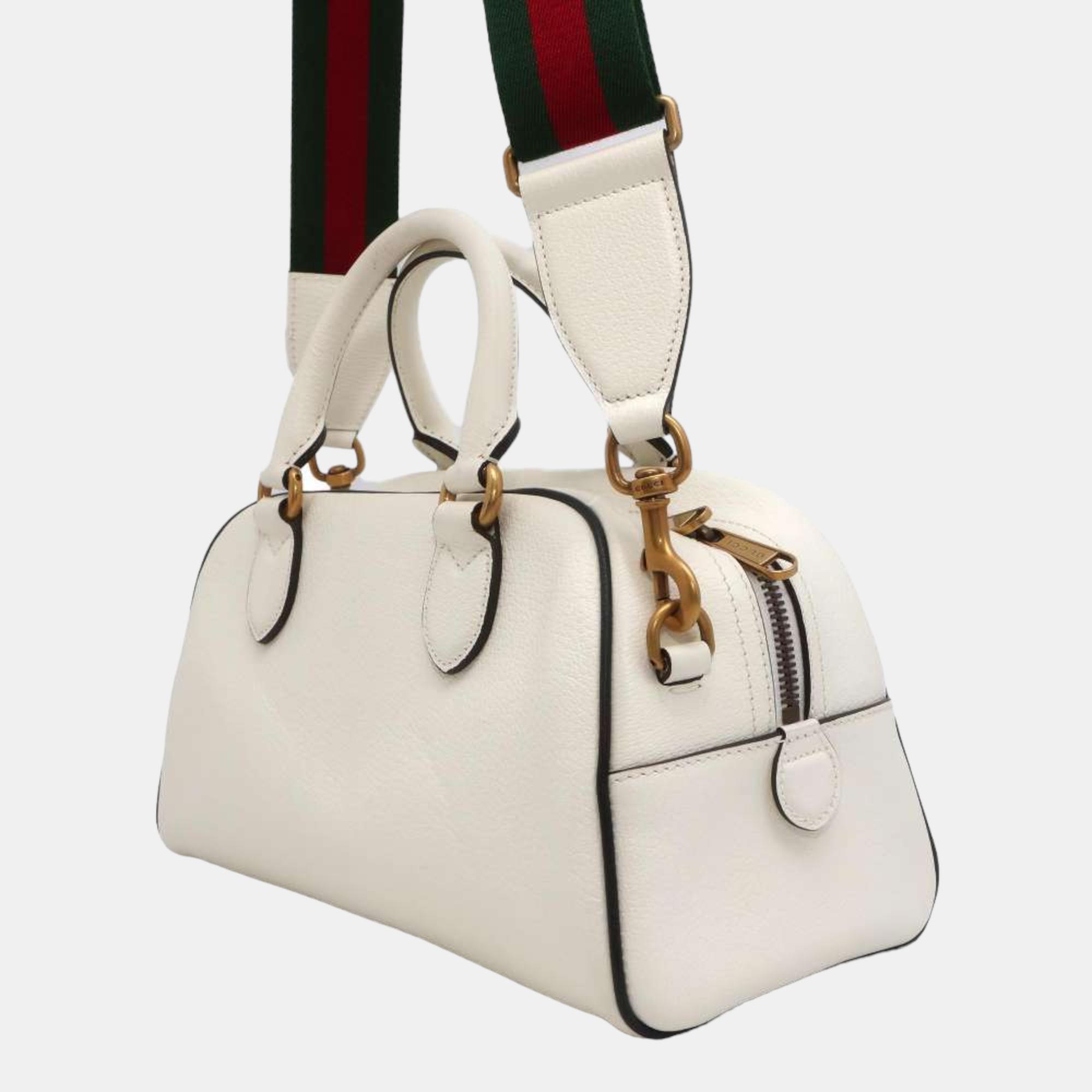 Gucci X Adidas White Leather Mini Duffel Bag