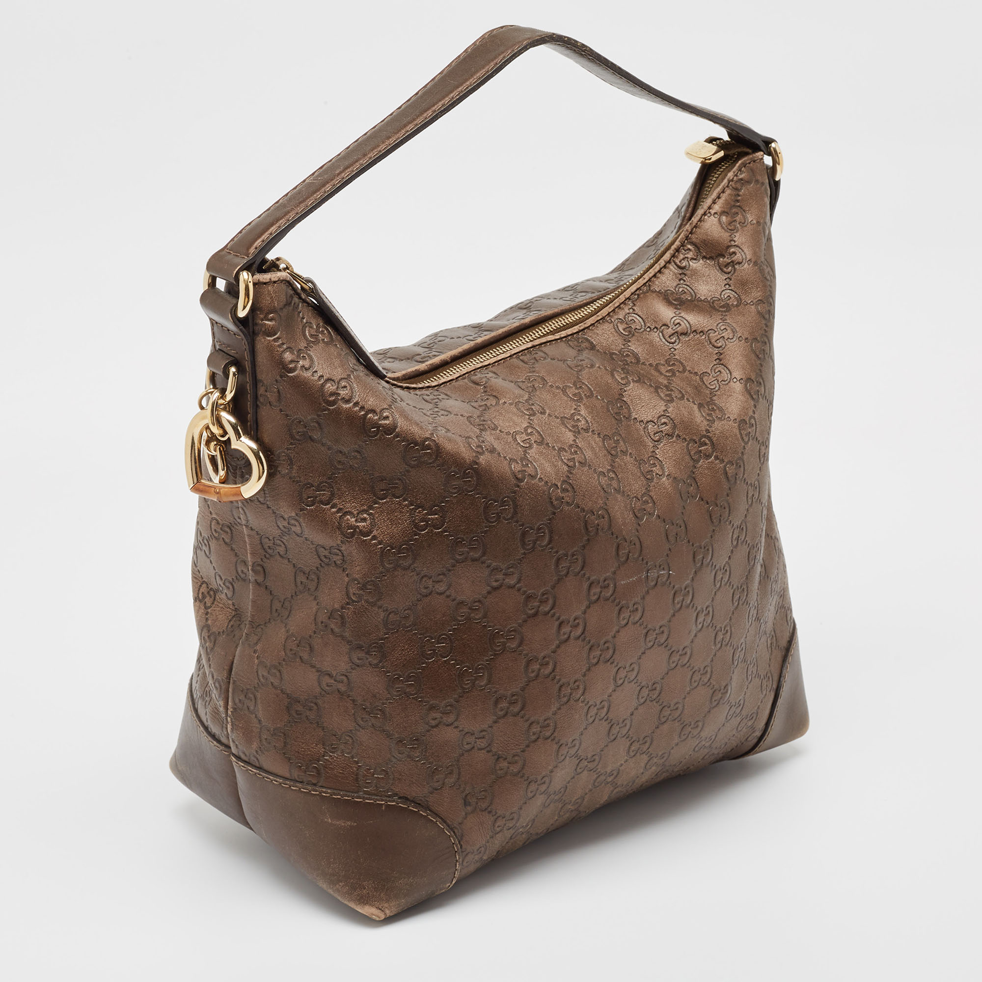 Gucci Dark Brown Guccissima Leather Heart Bit Charm Hobo