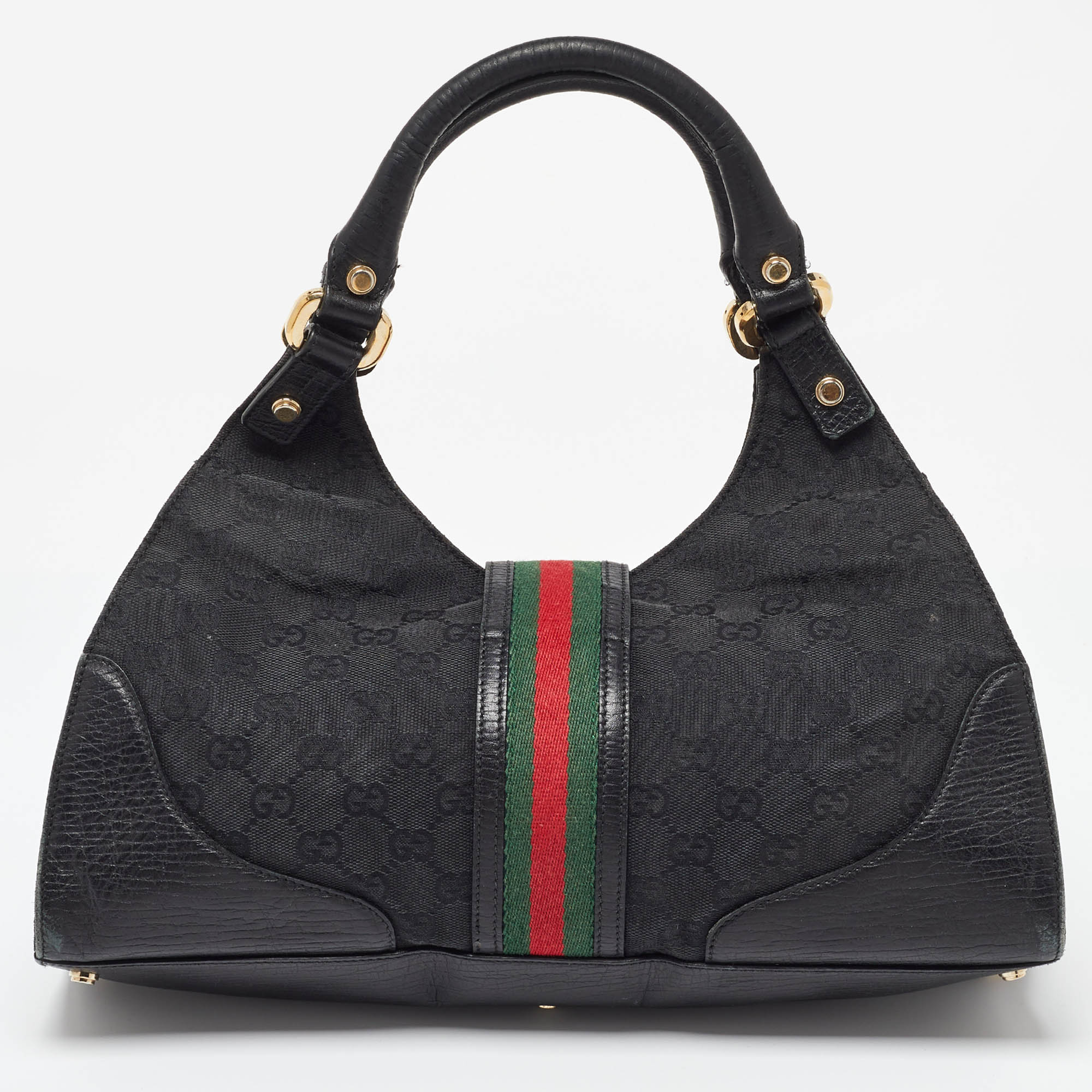 Gucci Black GG Canvas And Leather Junco Shoulder Bag