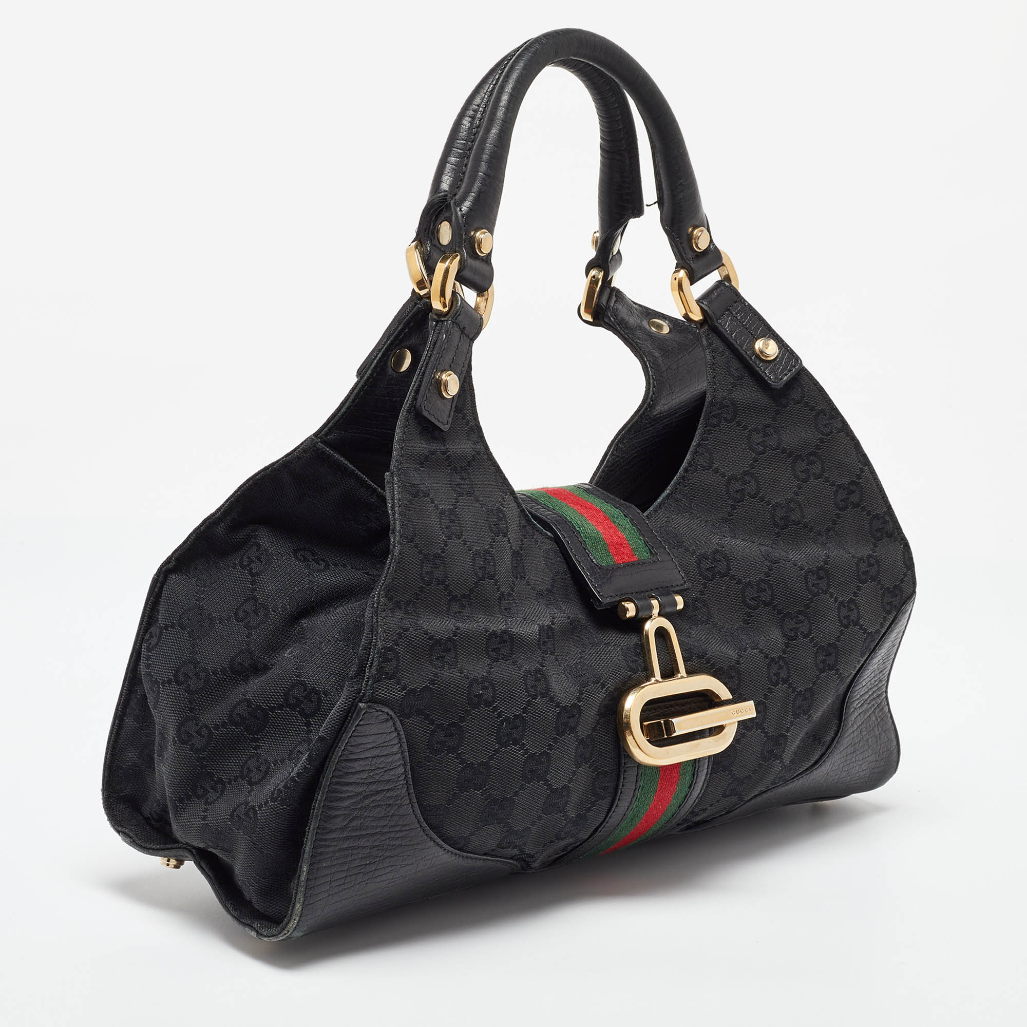 Gucci Black GG Canvas And Leather Junco Shoulder Bag