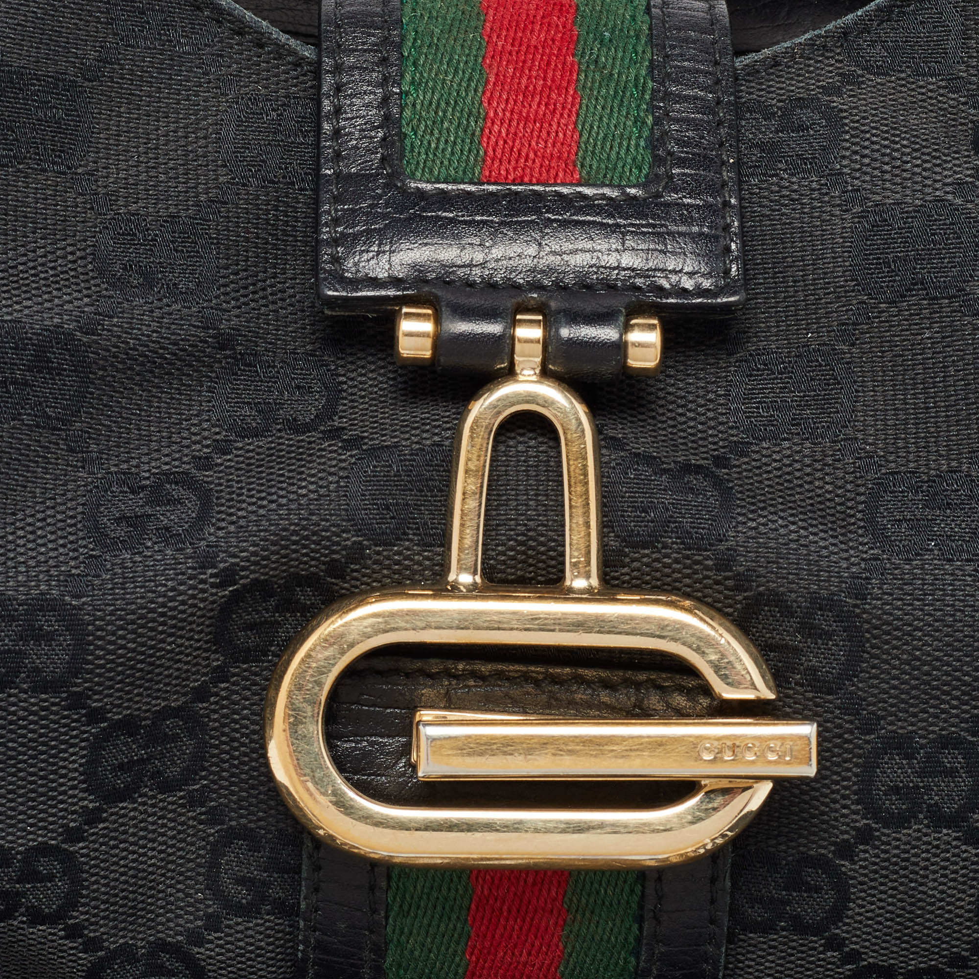 Gucci Black GG Canvas And Leather Junco Shoulder Bag