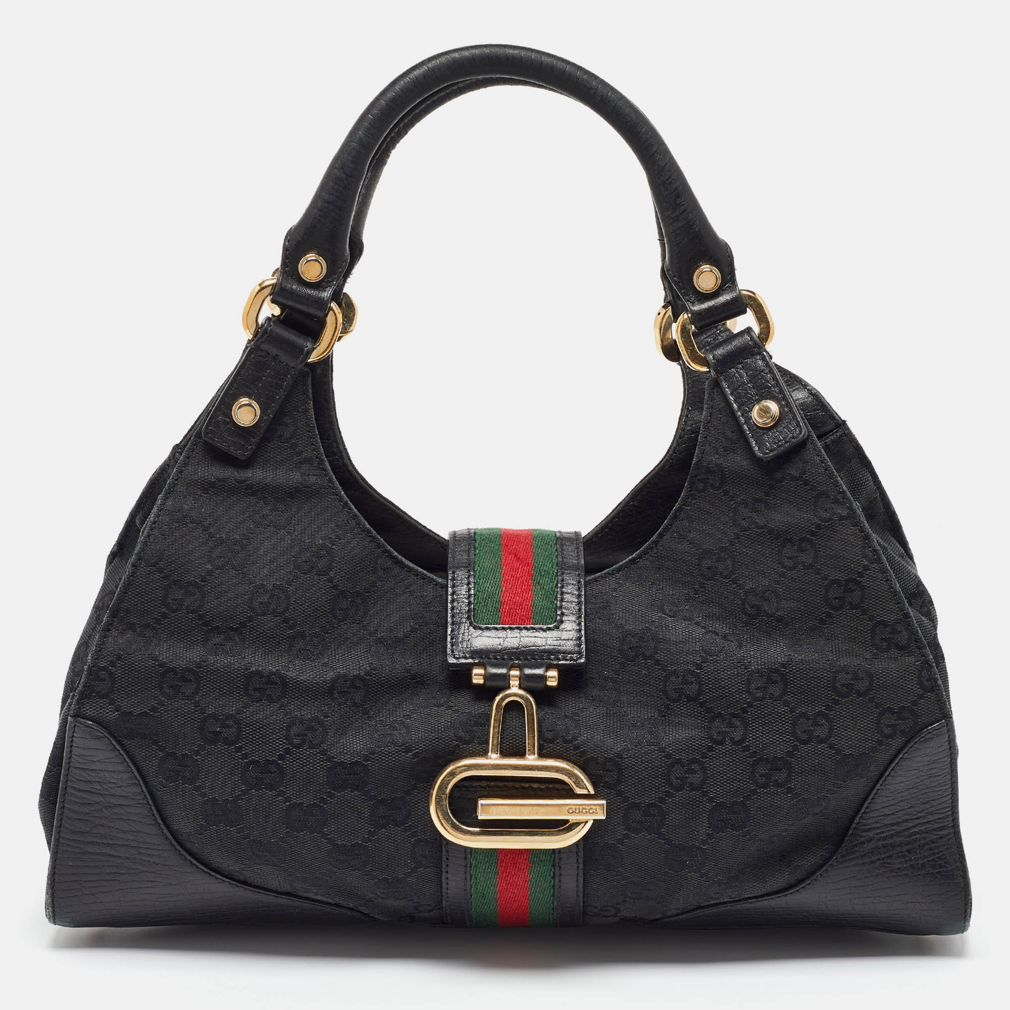 Gucci Black GG Canvas And Leather Junco Shoulder Bag