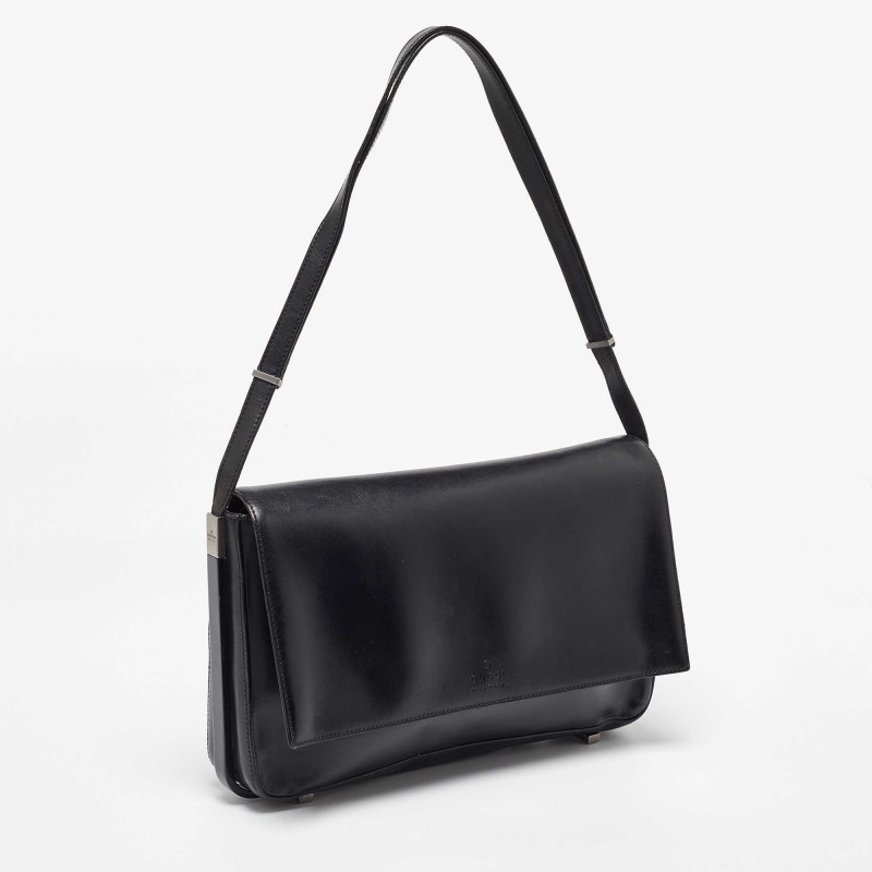 Gucci Black Leather Flap Shoulder Bag