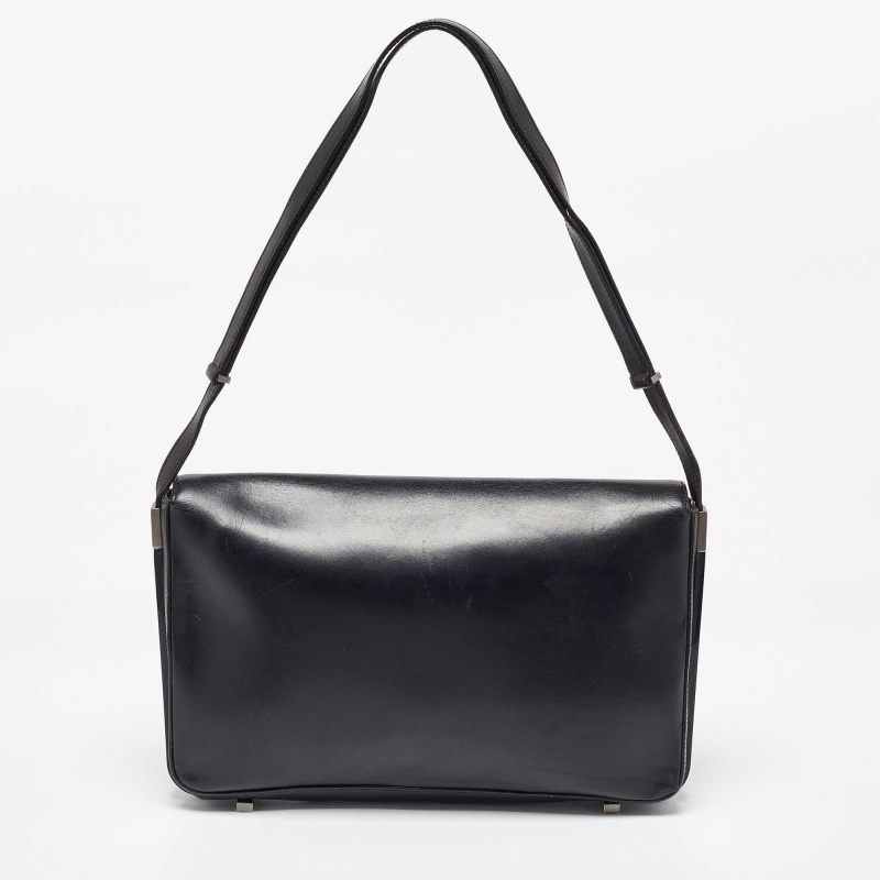 Gucci Black Leather Flap Shoulder Bag