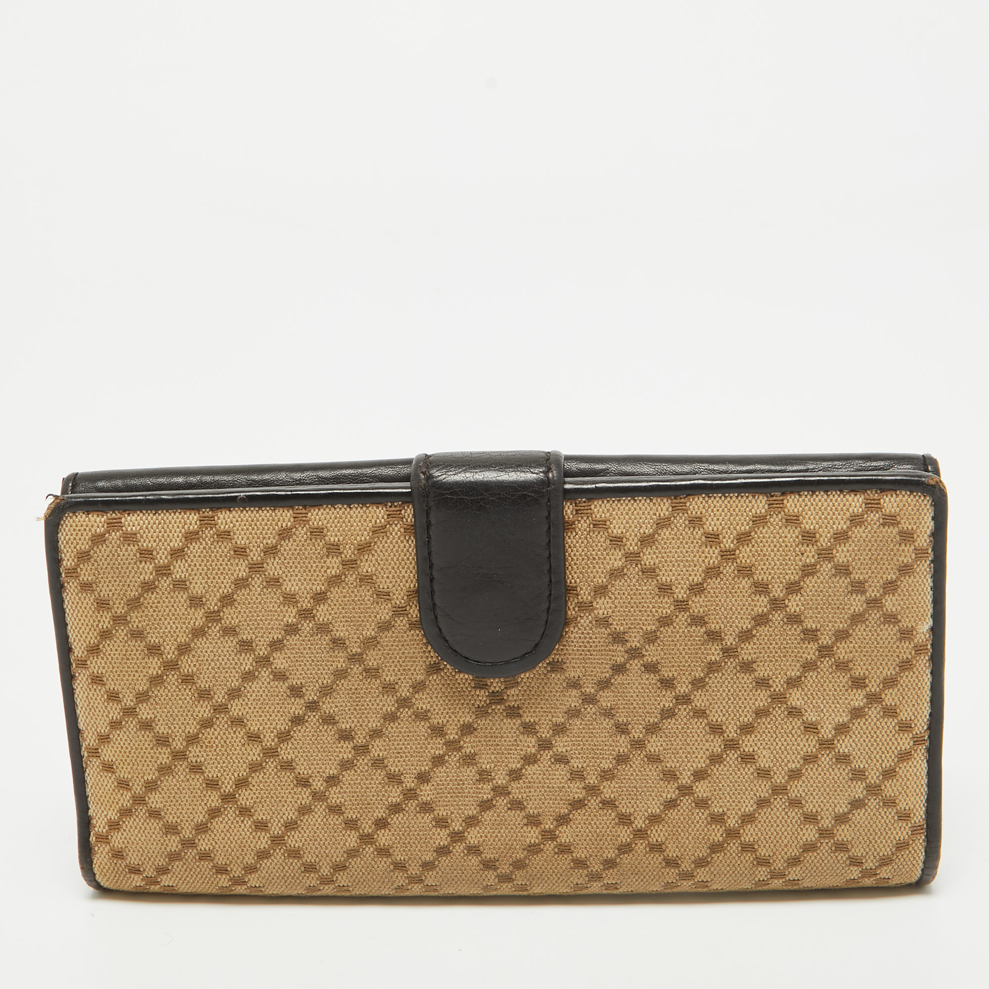 Gucci Beige/Black Diamante Canvas And Leather 1973 Continental Wallet