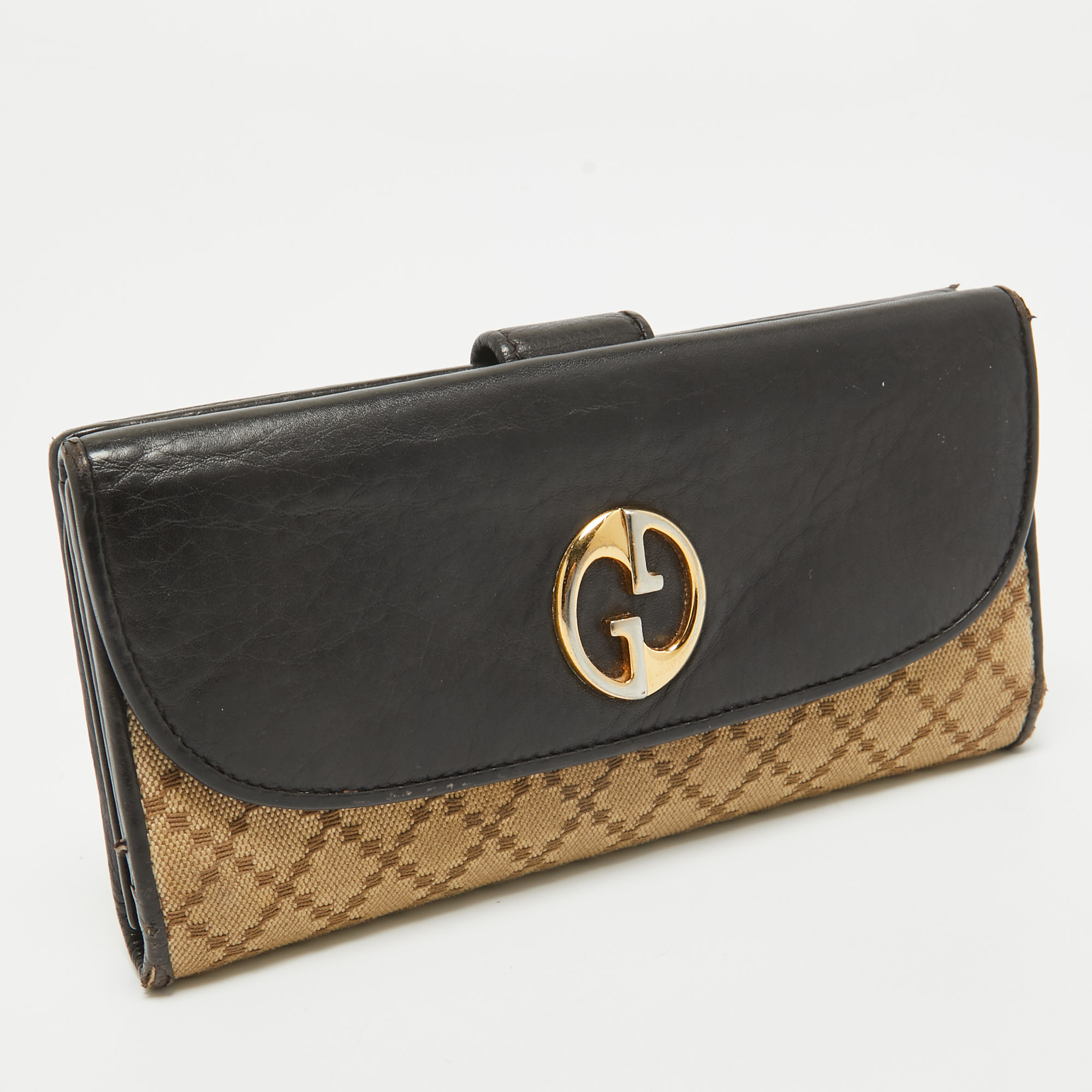 Gucci Beige/Black Diamante Canvas And Leather 1973 Continental Wallet