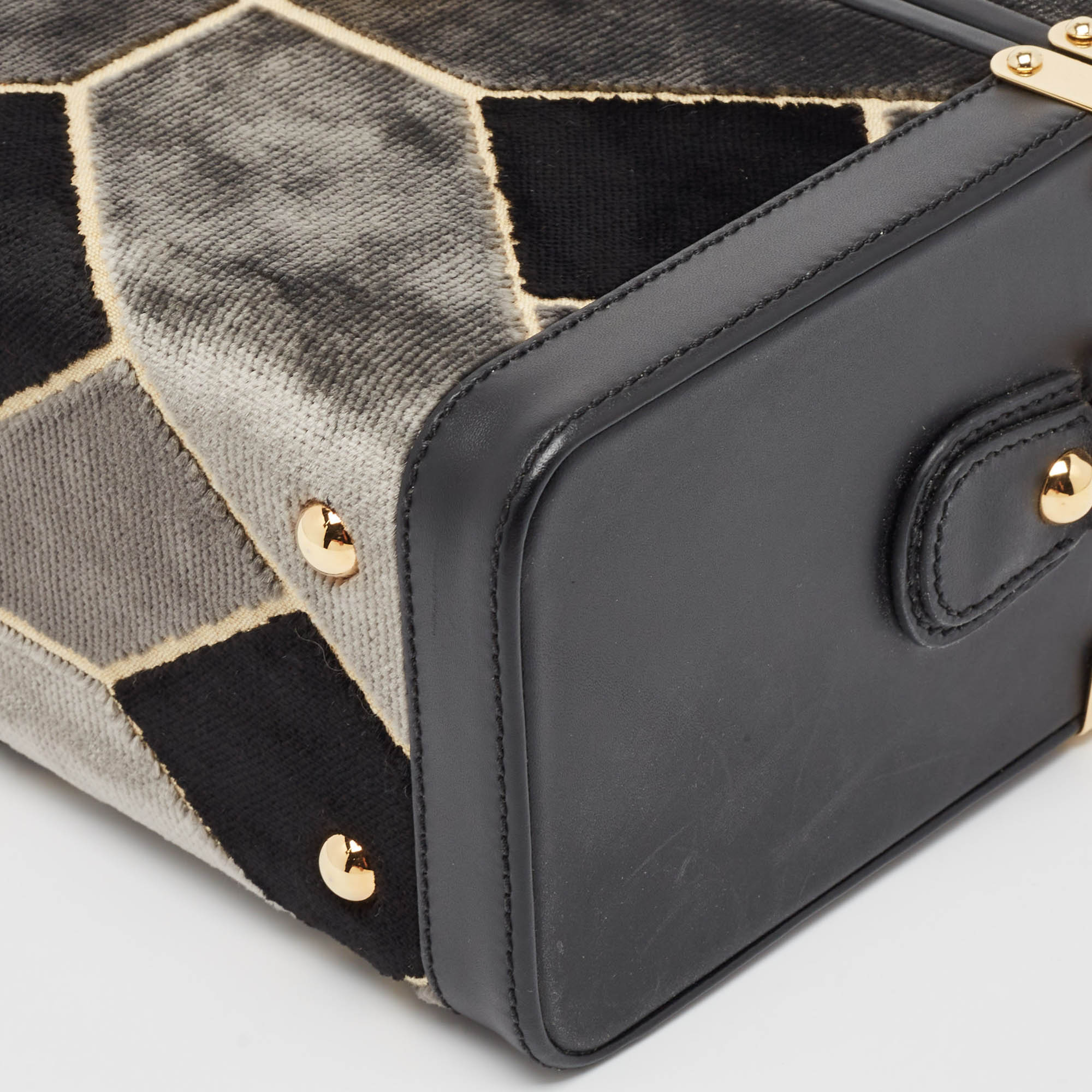 Gucci Black/Grey Printed Velvet And Leather Savoy Beauty Case Bag