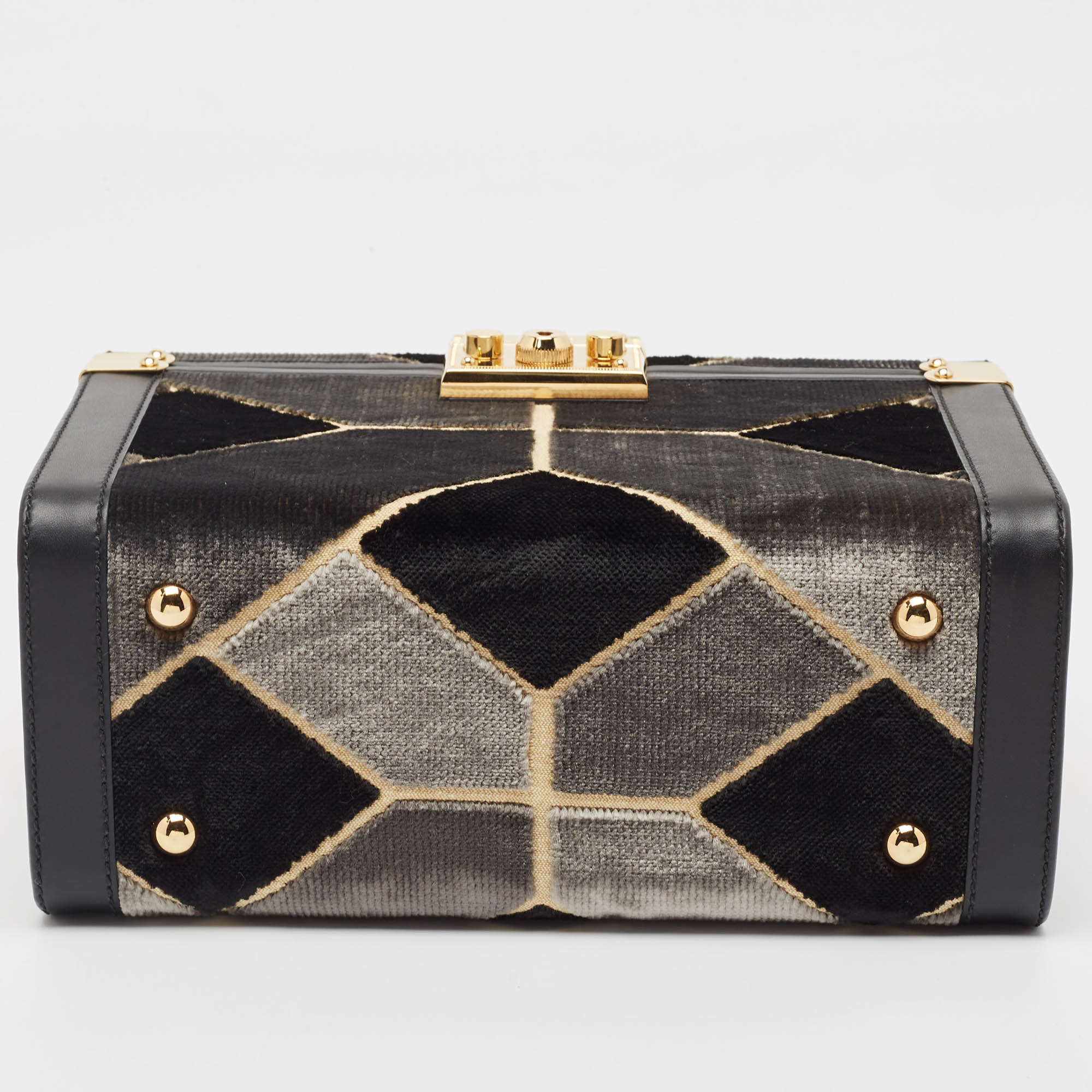 Gucci Black/Grey Printed Velvet And Leather Savoy Beauty Case Bag