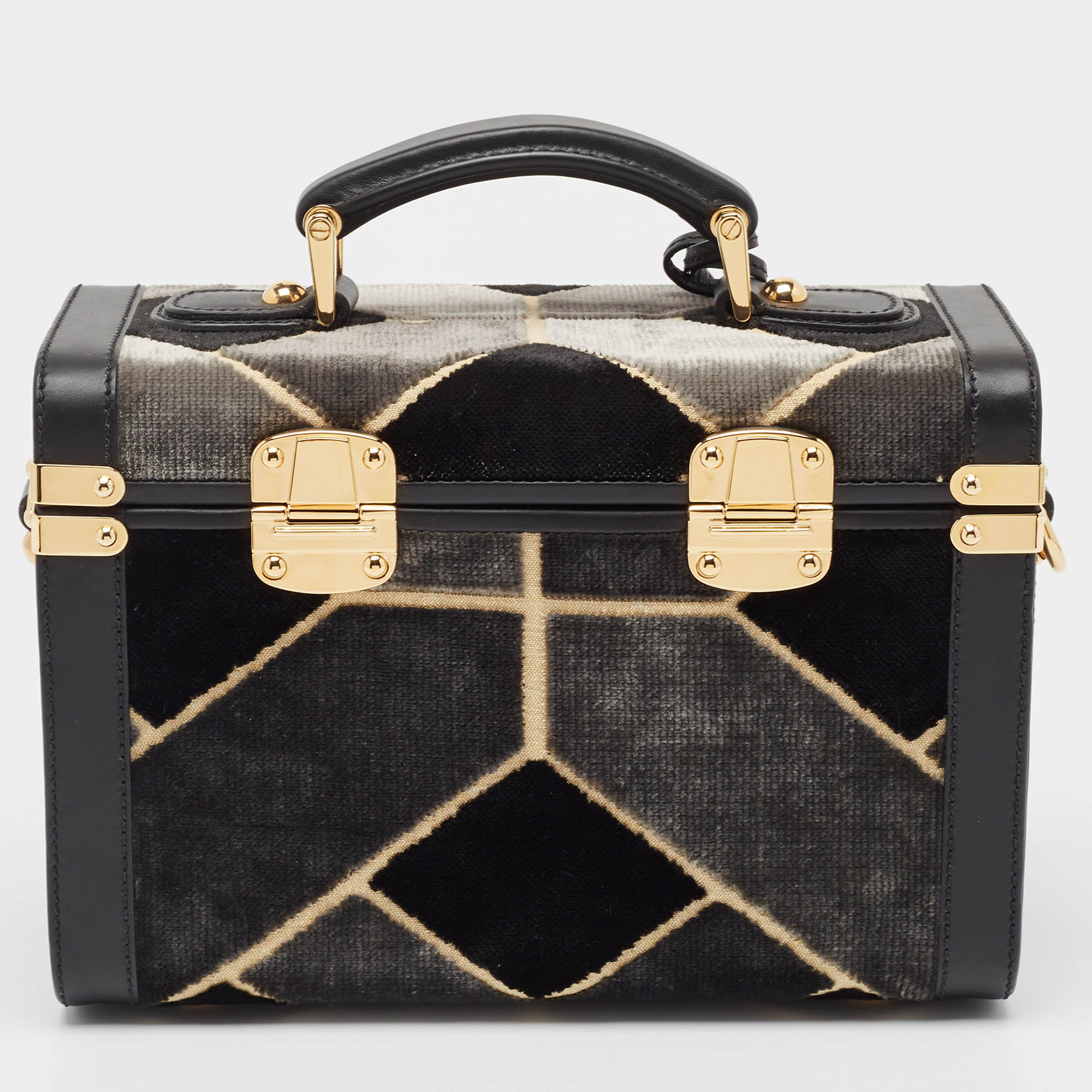 Gucci Black/Grey Printed Velvet And Leather Savoy Beauty Case Bag