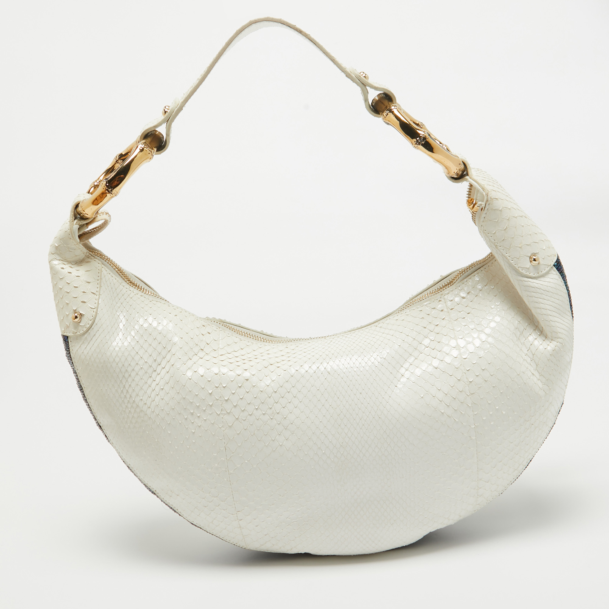 Gucci White Python And Beads Bamboo Ring Hobo