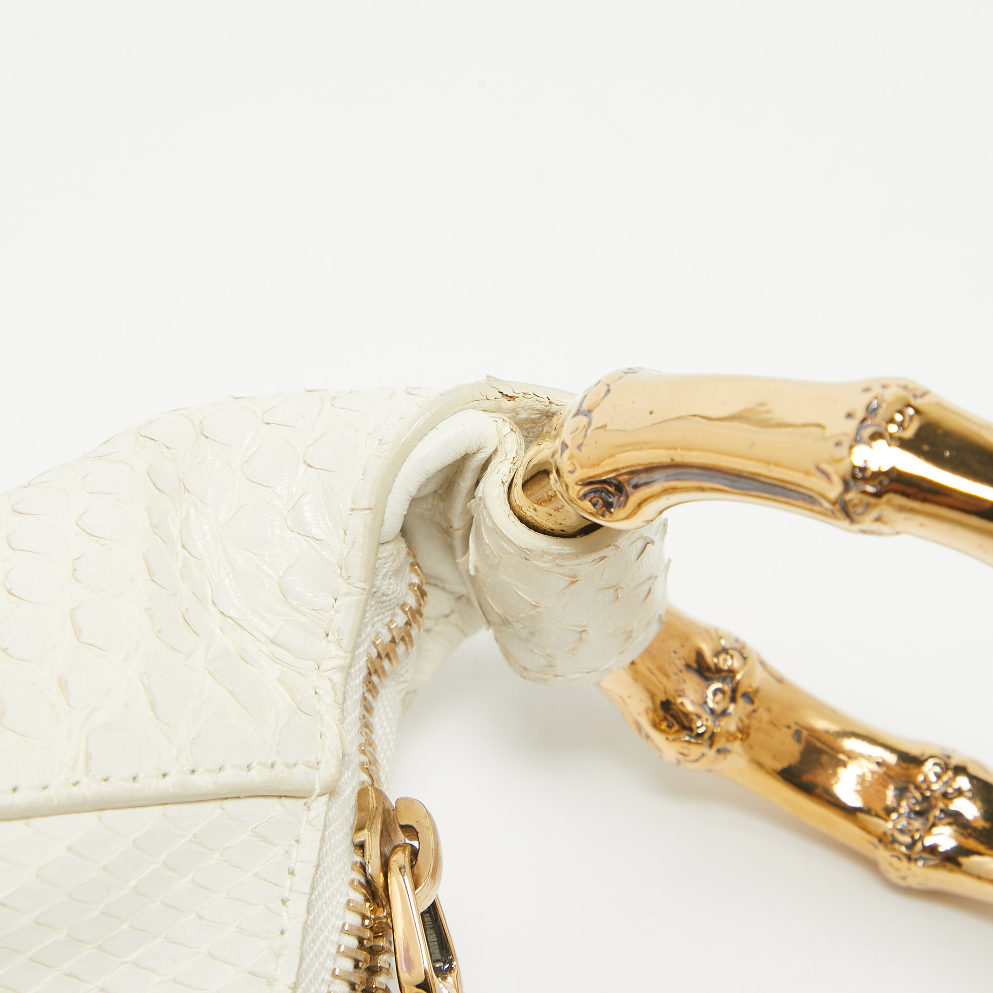 Gucci White Python And Beads Bamboo Ring Hobo