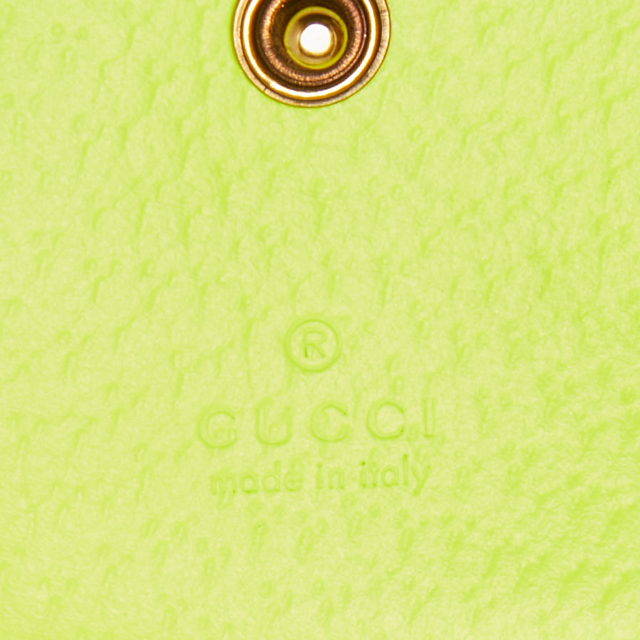 Gucci Neon Yellow Floral Print Canvas And Leather Zumi Card Holder