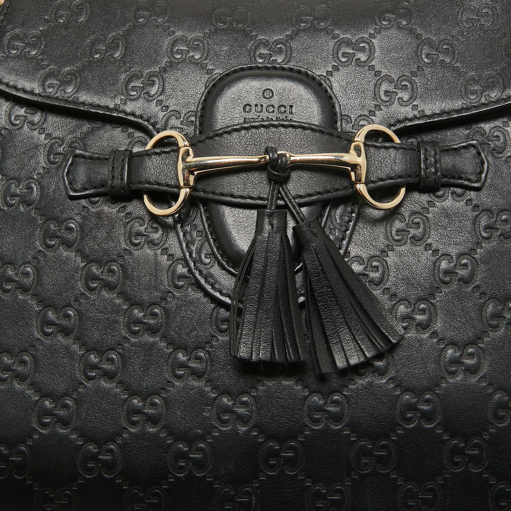 Gucci Black Guccissima Leather Large Emily Chain Shoulder Bag