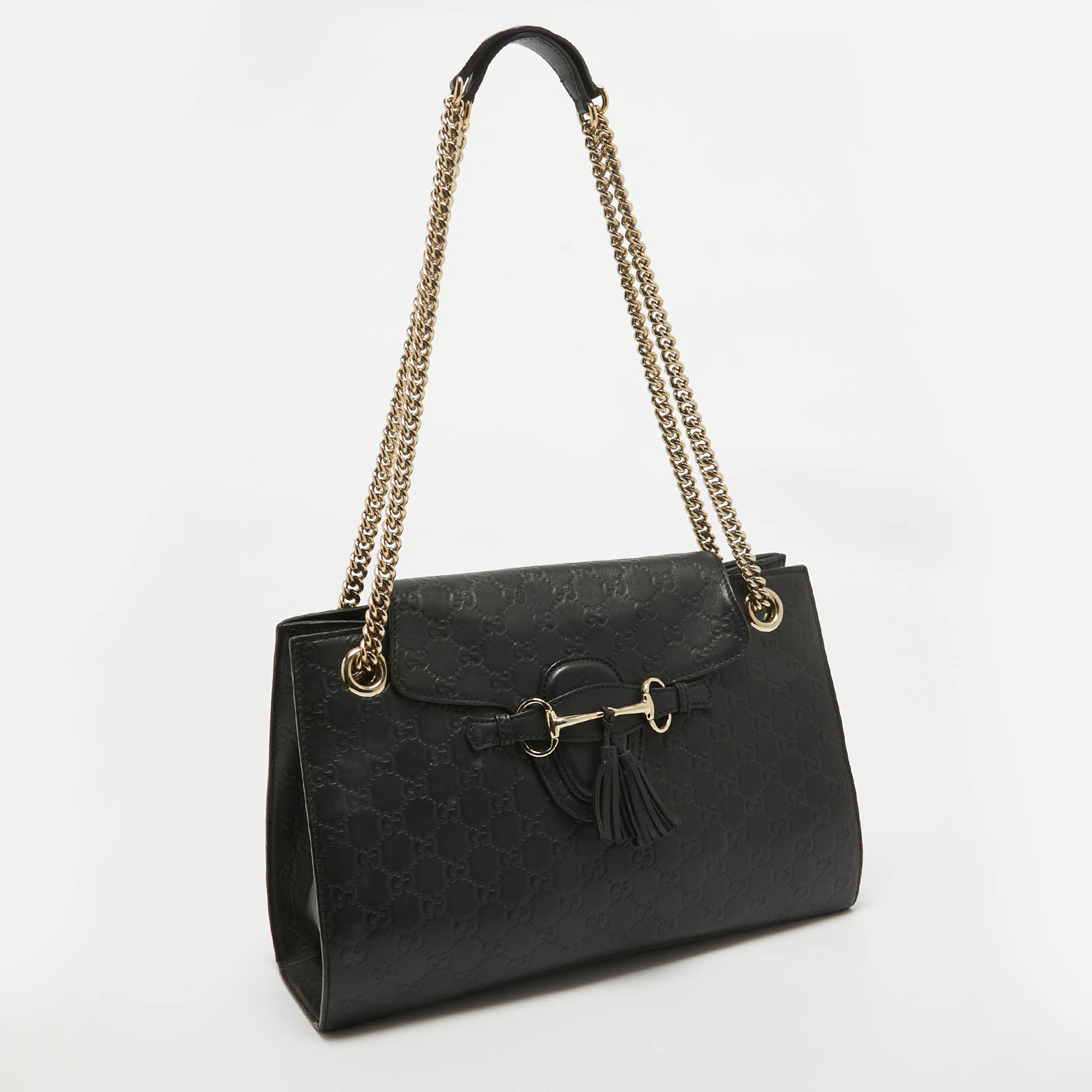 Gucci Black Guccissima Leather Large Emily Chain Shoulder Bag