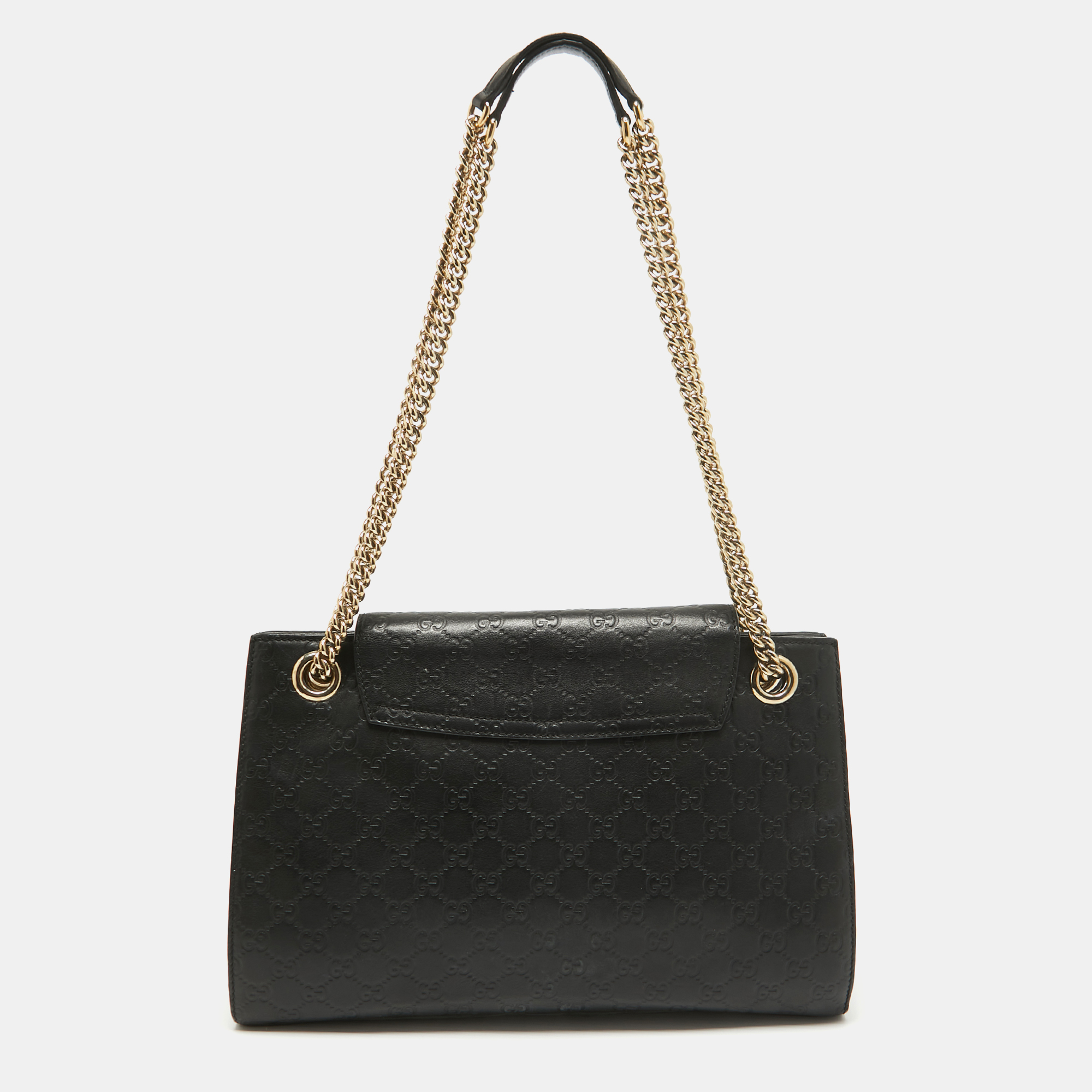 Gucci Black Guccissima Leather Large Emily Chain Shoulder Bag