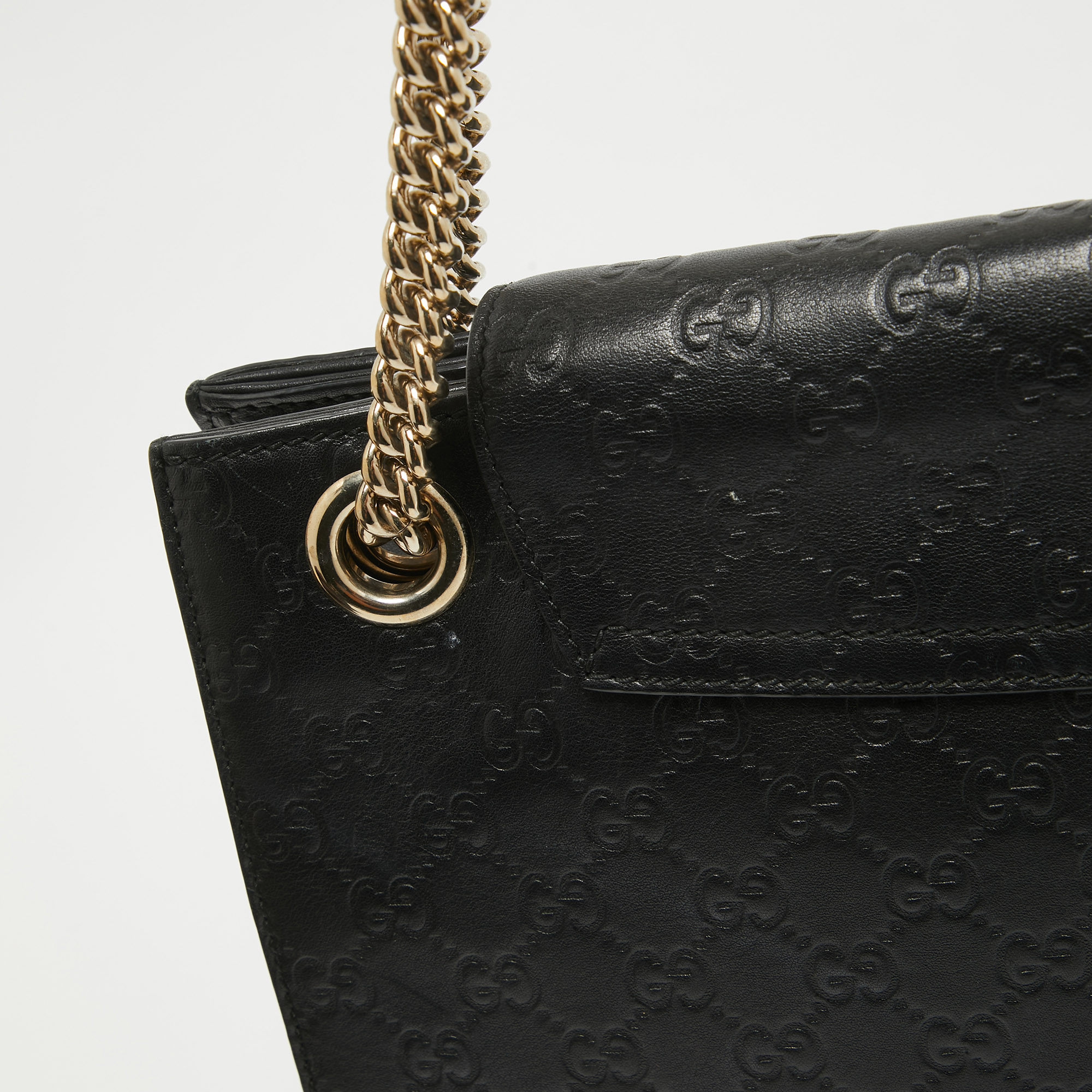 Gucci Black Guccissima Leather Large Emily Chain Shoulder Bag