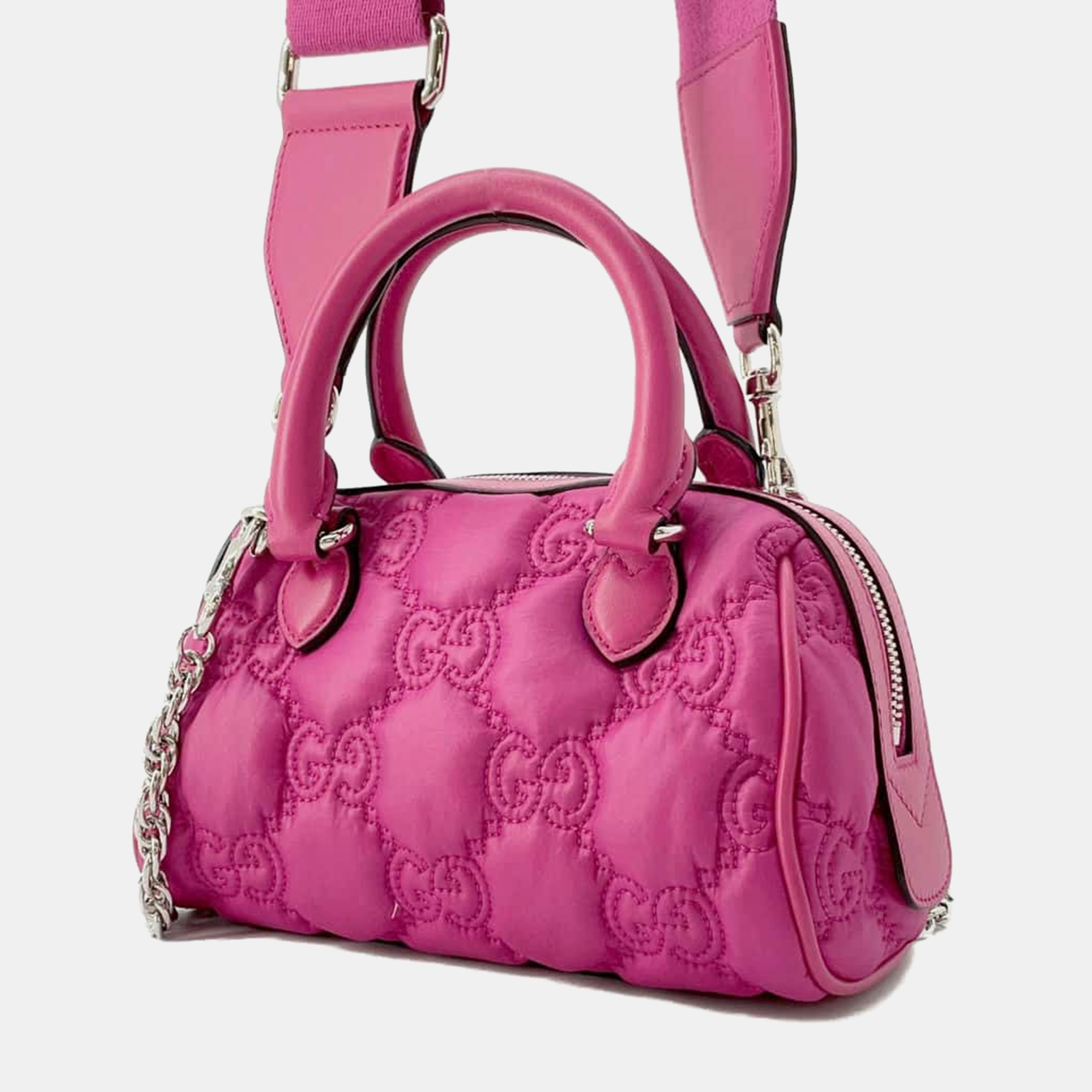 Gucci Pink GG Embossed Nylon And Leather Mini Shoulder Bag