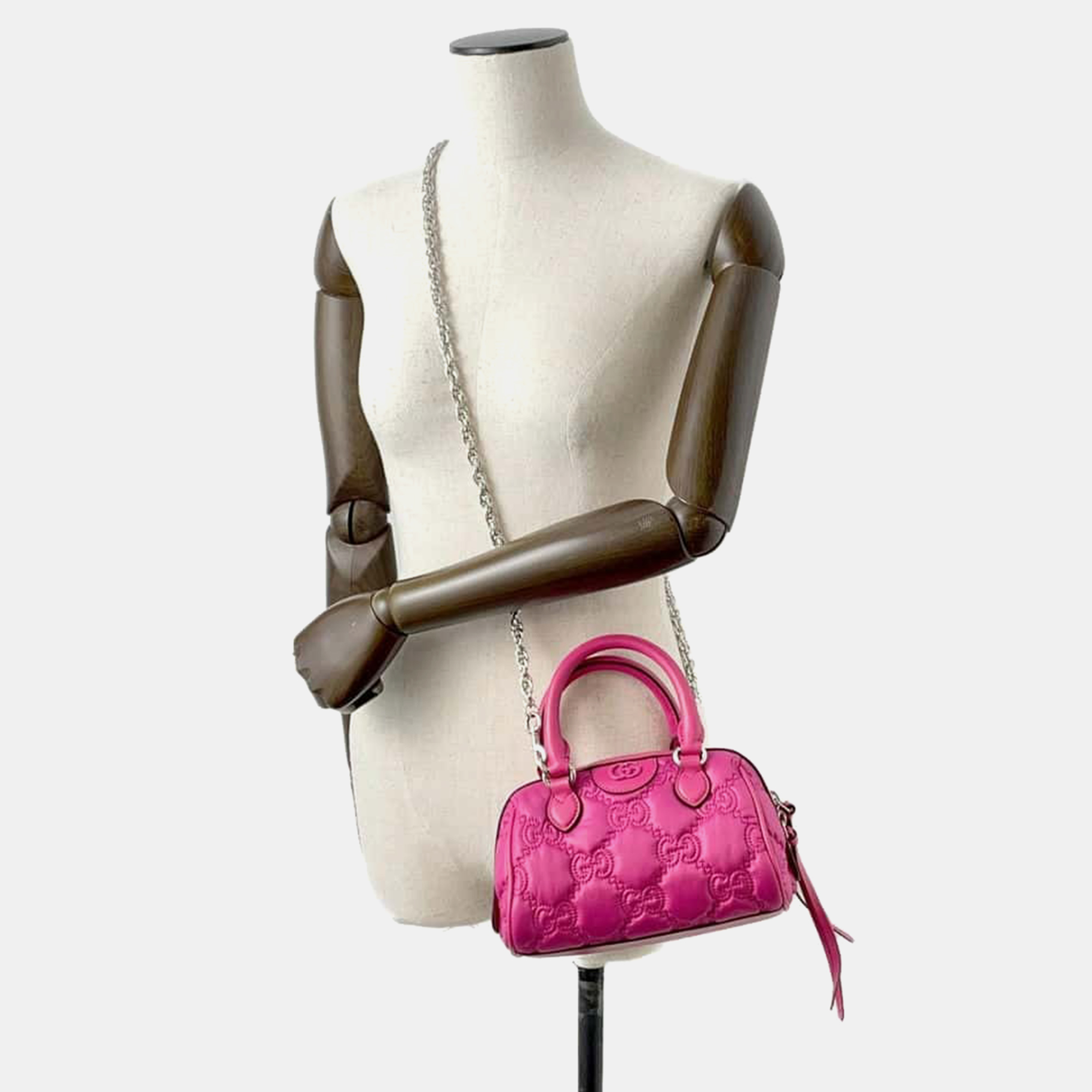 Gucci Pink GG Embossed Nylon And Leather Mini Shoulder Bag